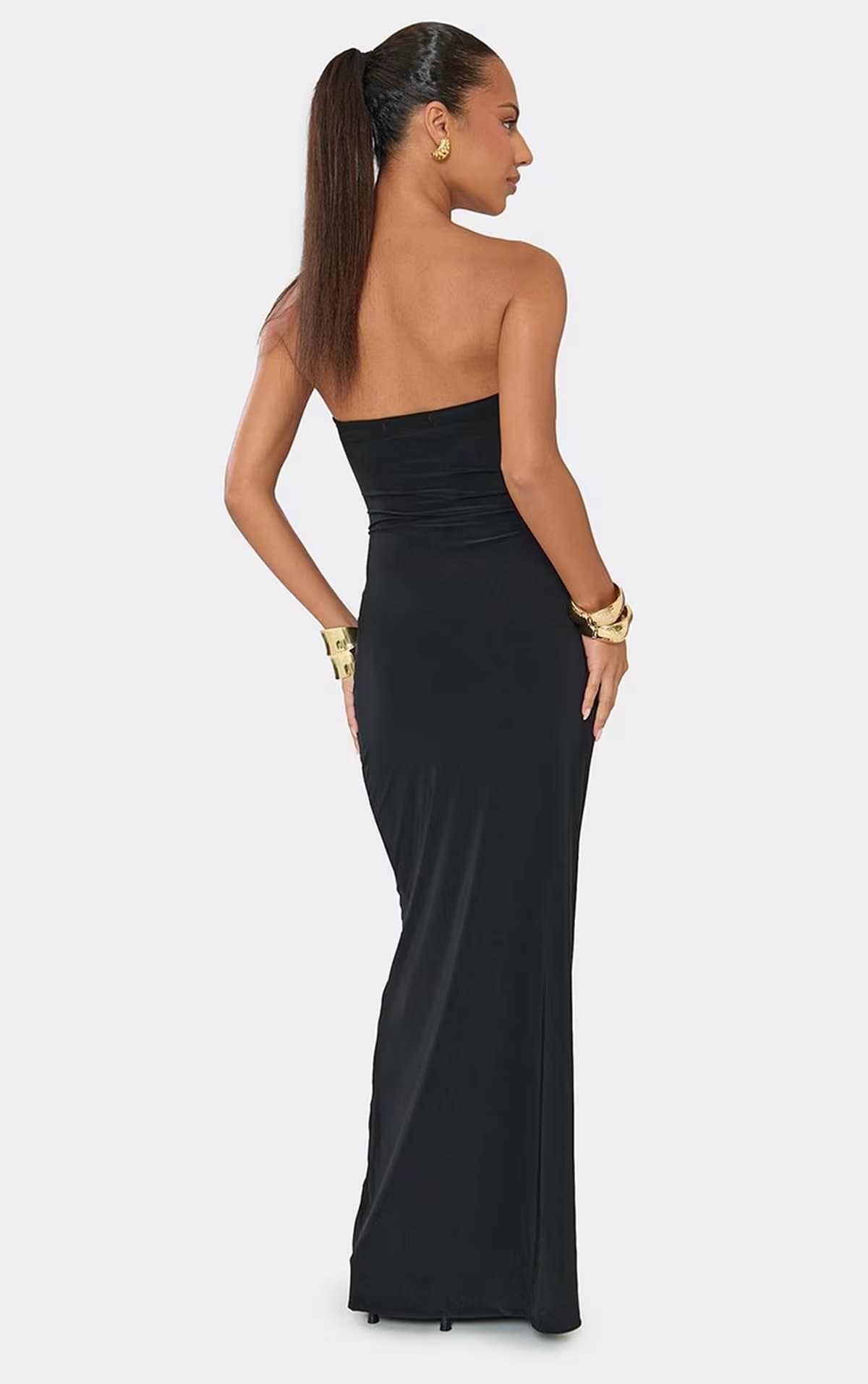 EGO Bandeau Tie Drape Front Maxi Dress In Black, Women's Size UK 6