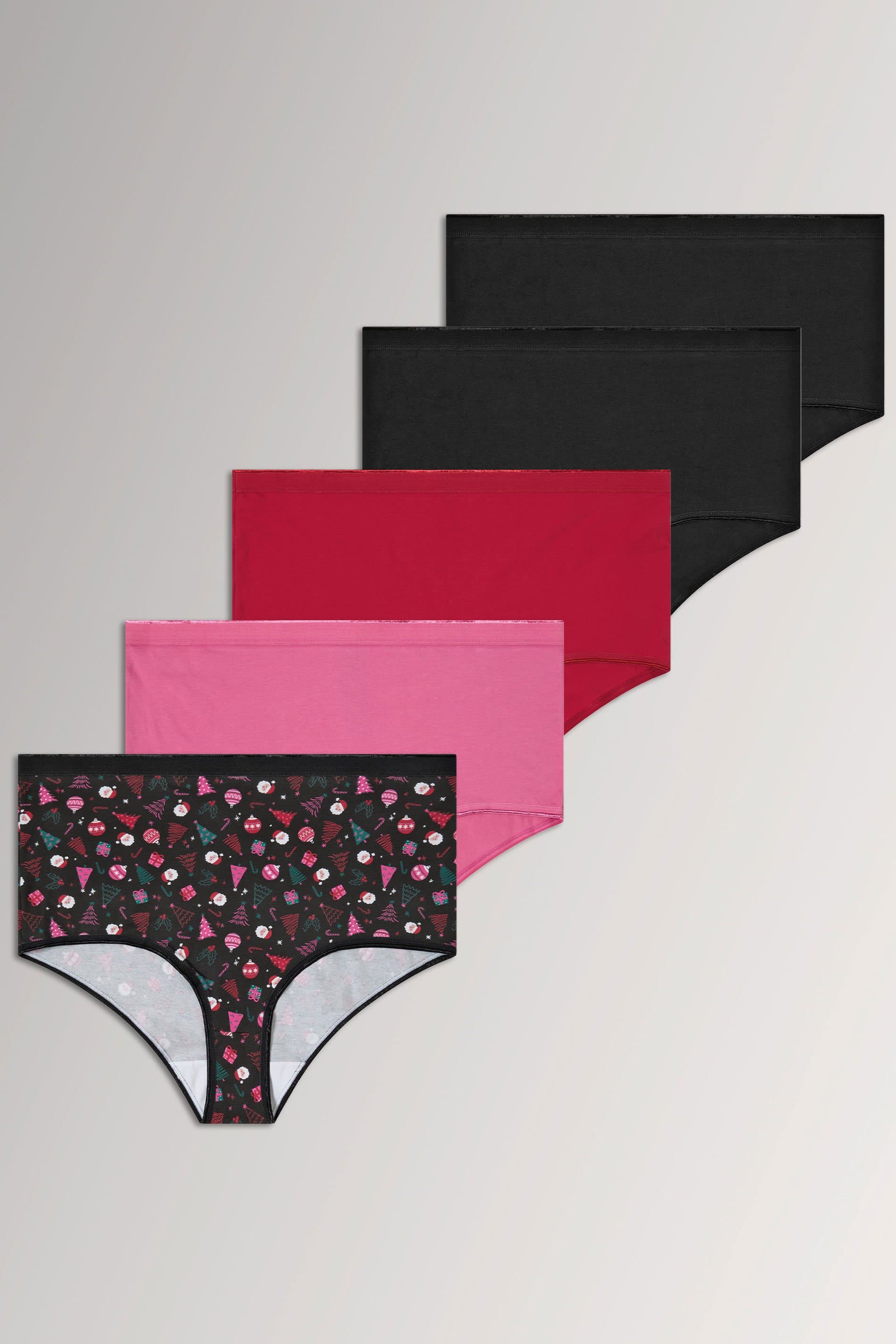 Yours 5 Pack Plus Size Red Christmas Print Full Briefs