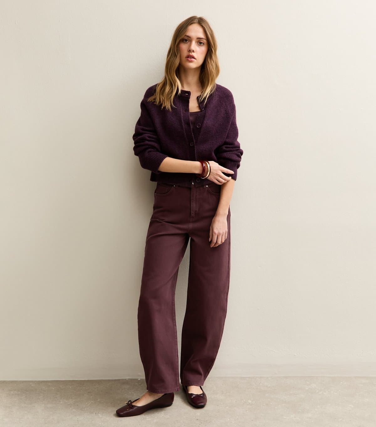 New Look Women's Burgundy Barrel Leg Jeans New Look