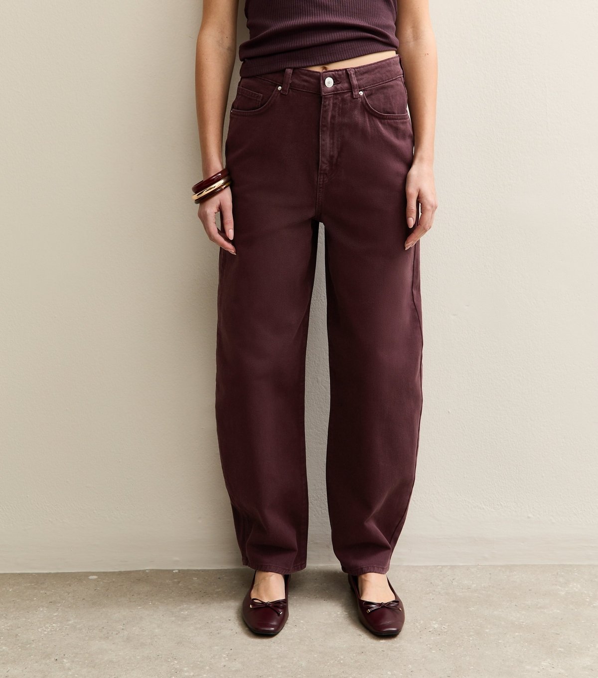 New Look Women's Burgundy Barrel Leg Jeans New Look - 2