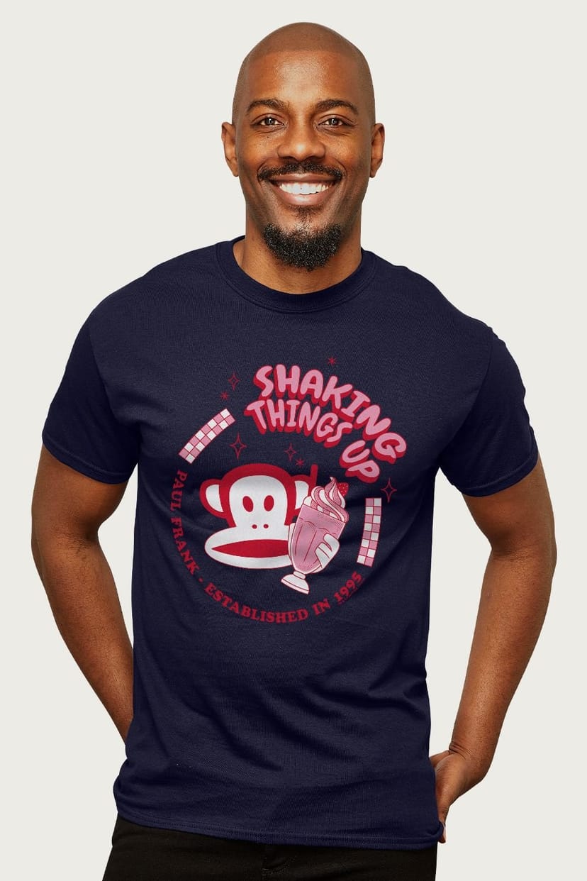 Paul Frank Paul Frank Men's Red Julius Monkey Shaking Things Up Milkshake Diner T-Shirt in Navy - 1