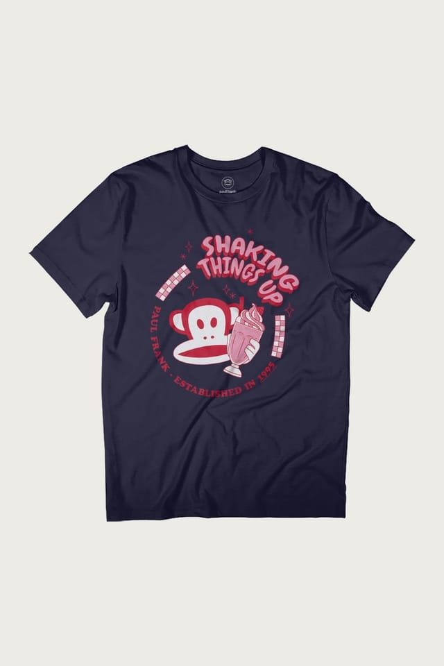 Paul Frank Paul Frank Men's Red Julius Monkey Shaking Things Up Milkshake Diner T-Shirt in Navy - 2