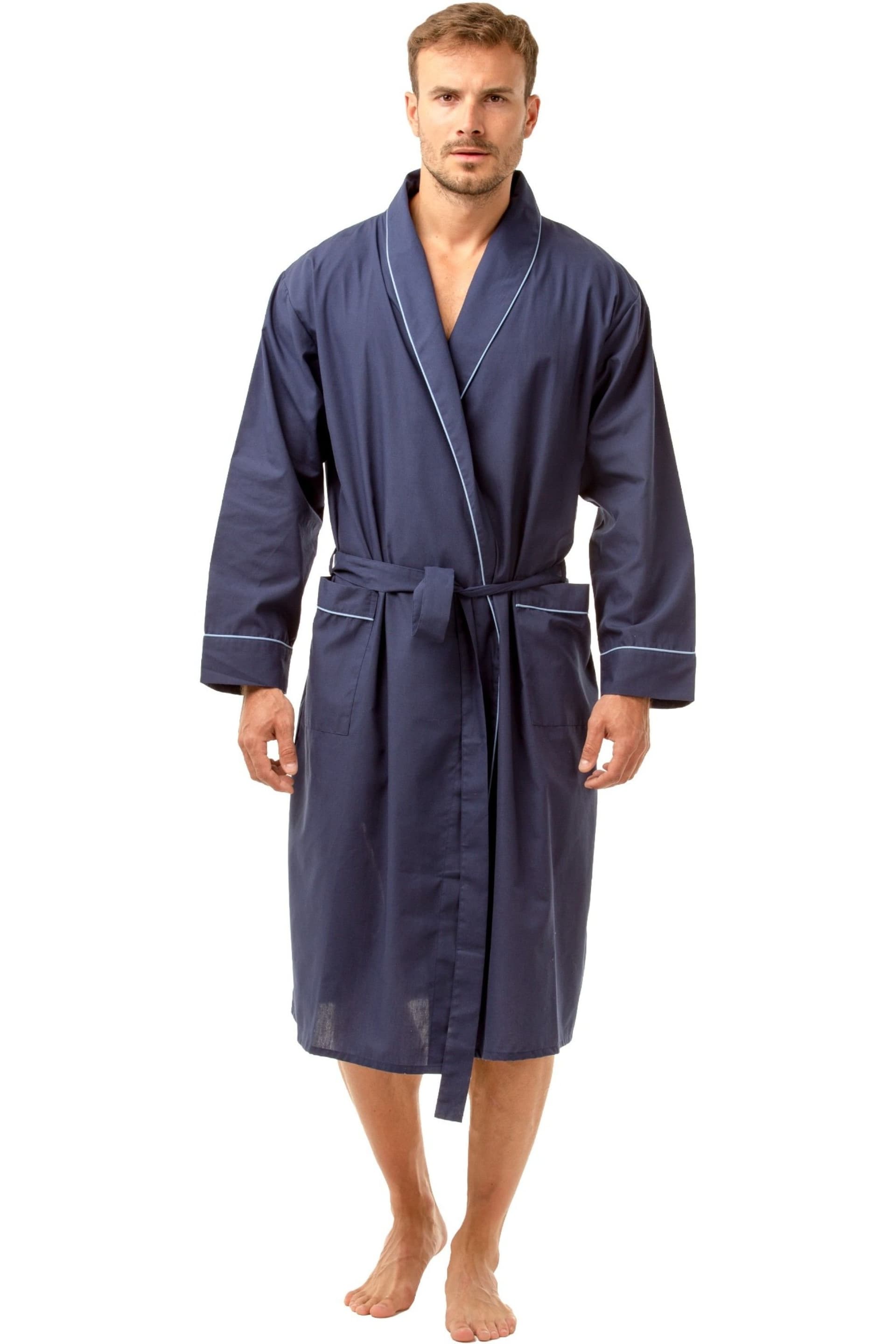 Haigman Haigman Men's Men's Cotton Blend Easy Care Shawl Collar Dressing Gown in Navy