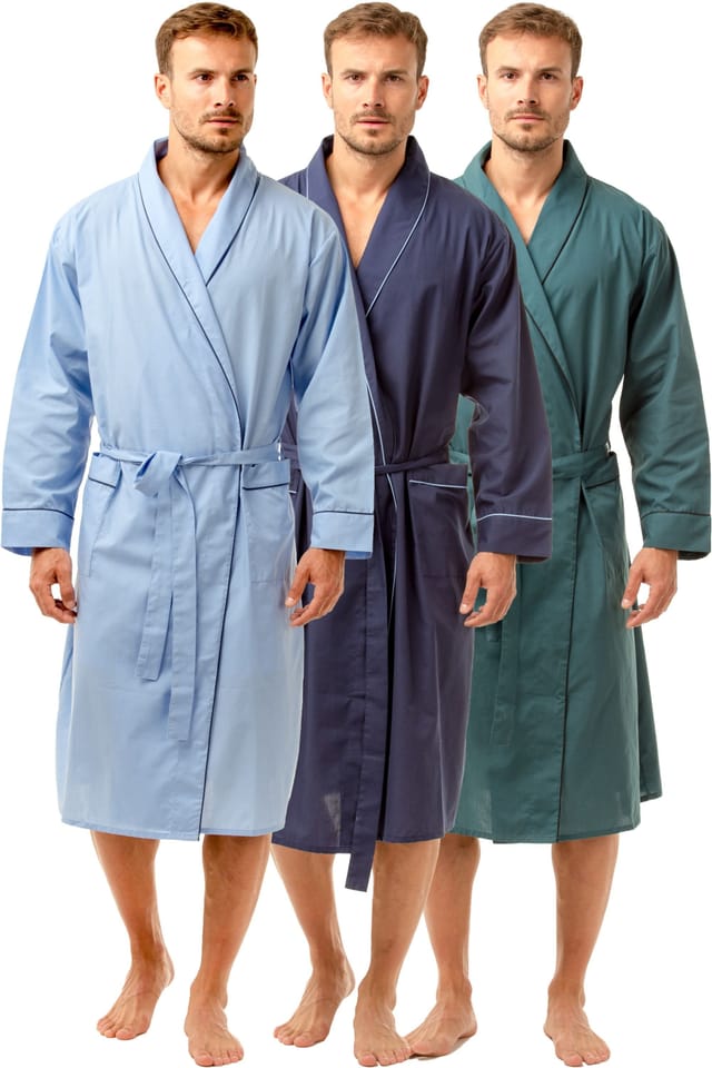 Haigman Haigman Men's Men's Cotton Blend Easy Care Shawl Collar Dressing Gown in Navy - 2
