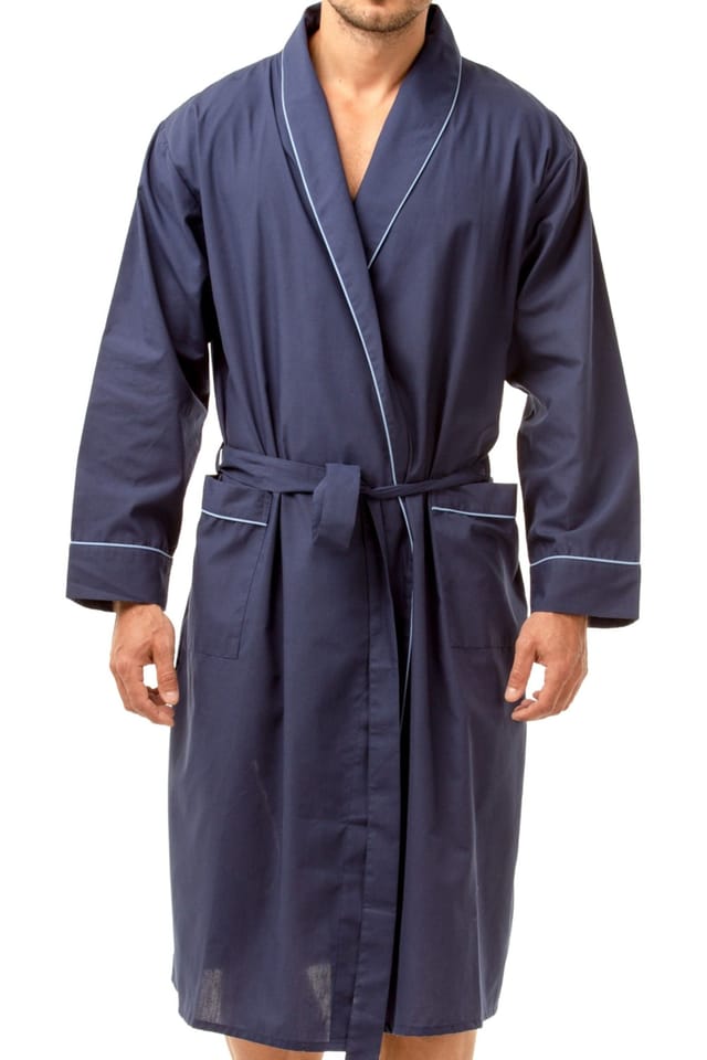 Haigman Haigman Men's Men's Cotton Blend Easy Care Shawl Collar Dressing Gown in Navy - 3