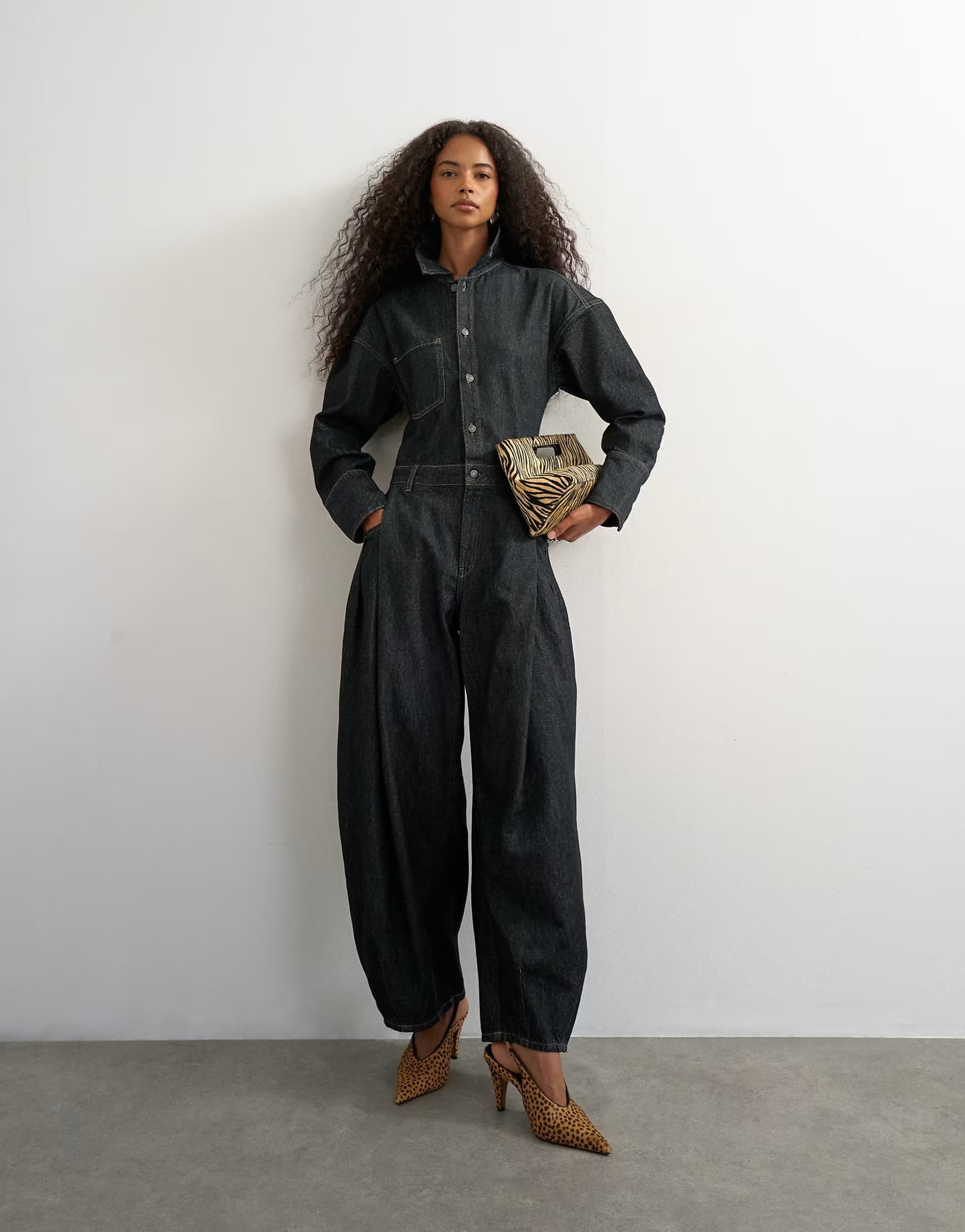 ASOS Topshop denim cocoon jumpsuit in black