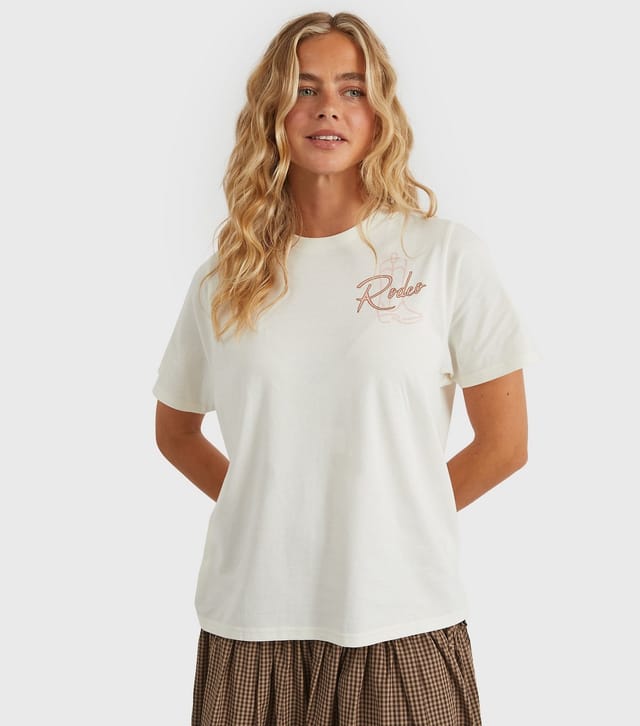 Custard Women's Clothing White Rodeo Logo Print T-Shirt Custard New Look - 2