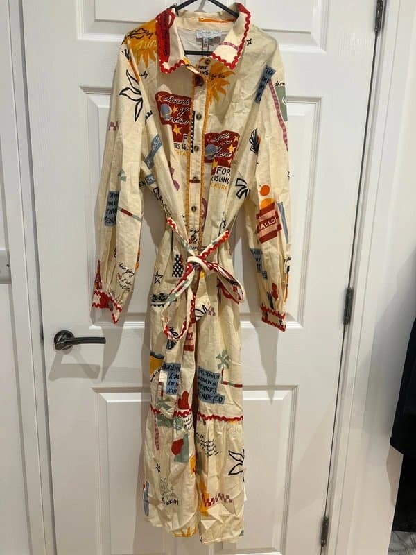 Never Fully Dressed Never Fully Dressed Linen / Cotton Blend Stunning Poema Shirt Dress Size 18