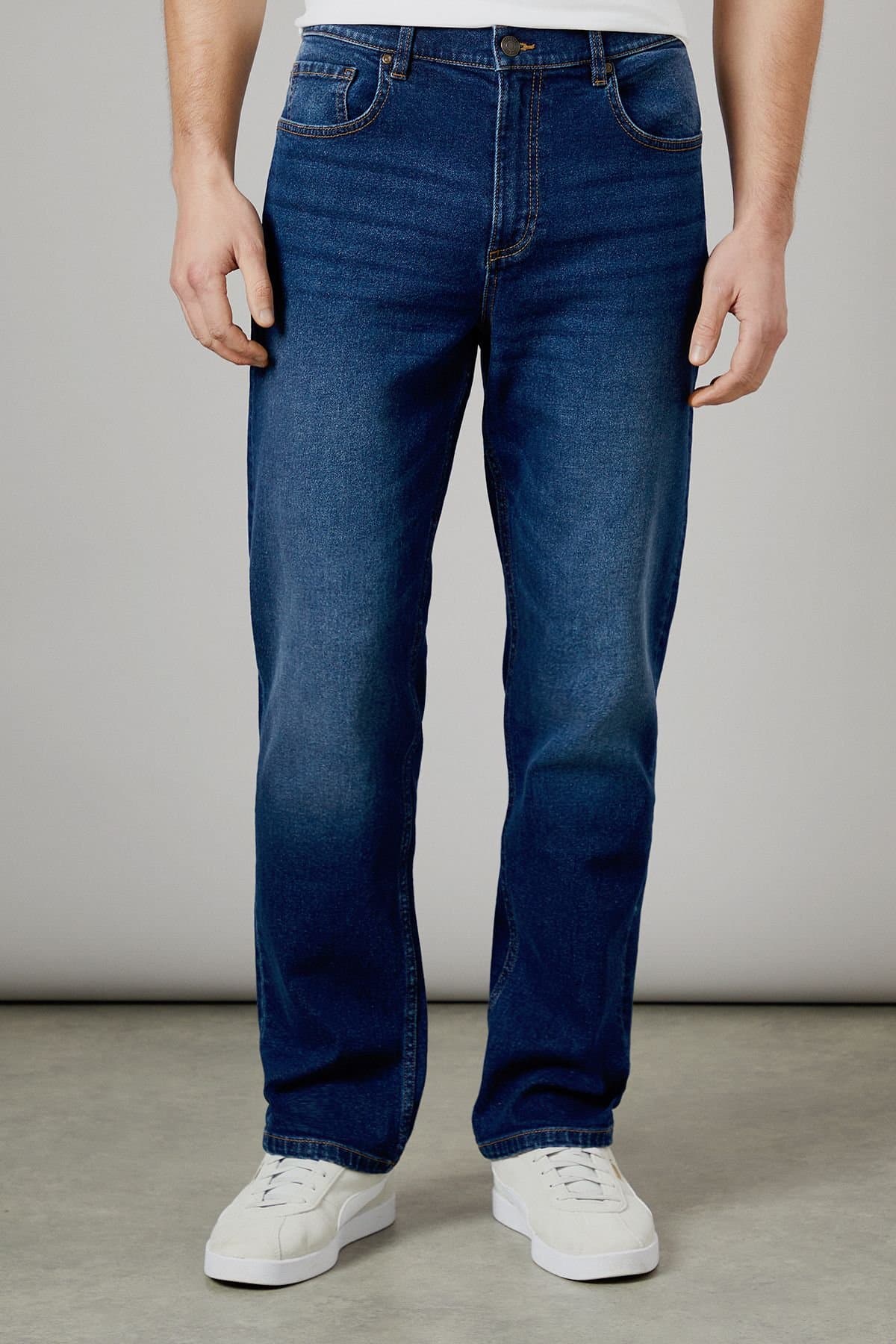 Maine Maine Dark Wash Stretch Straight Fit Jeans in Dark Blue