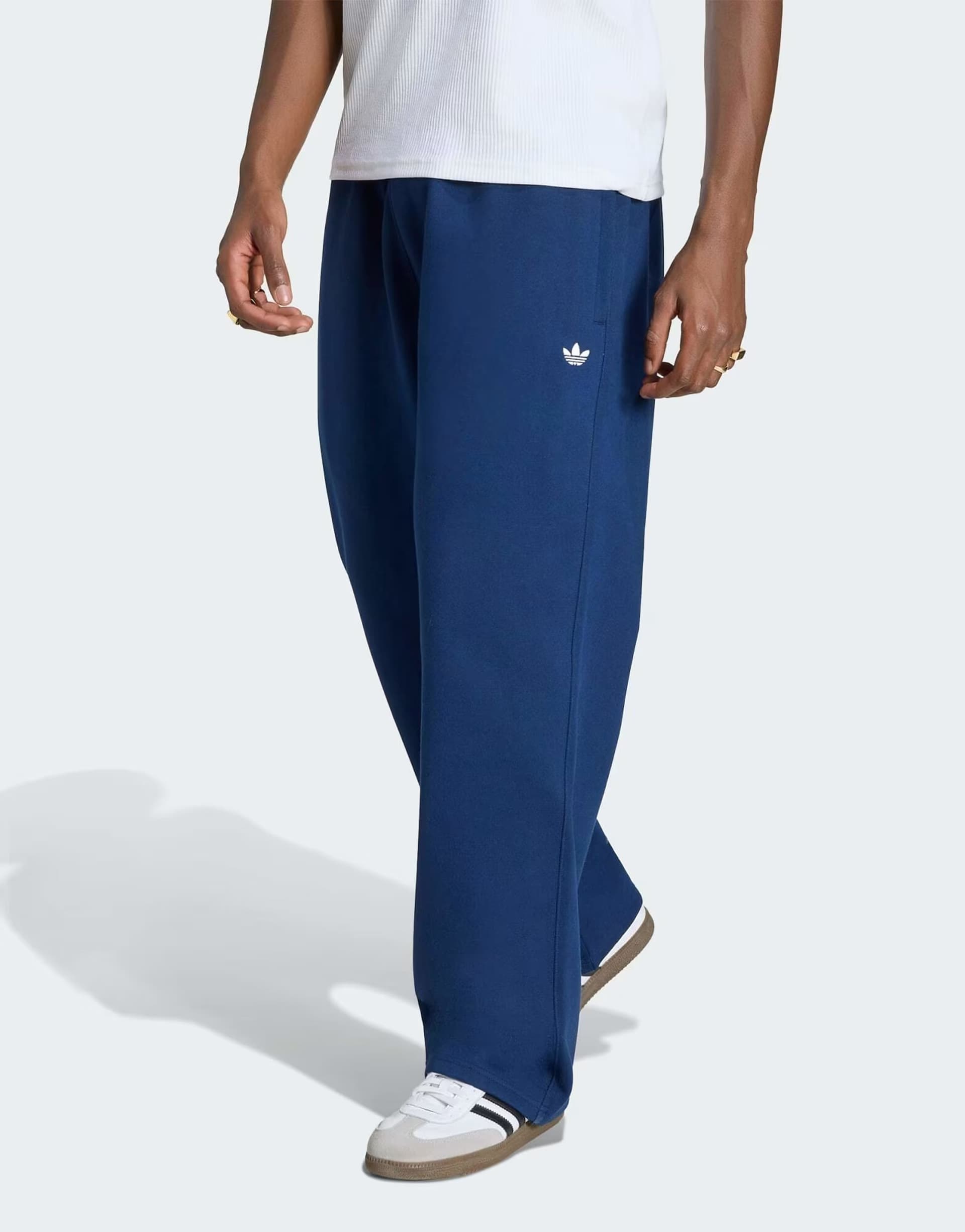 ASOS adidas Originals Trefoil essentials open hem pants in night indigo
