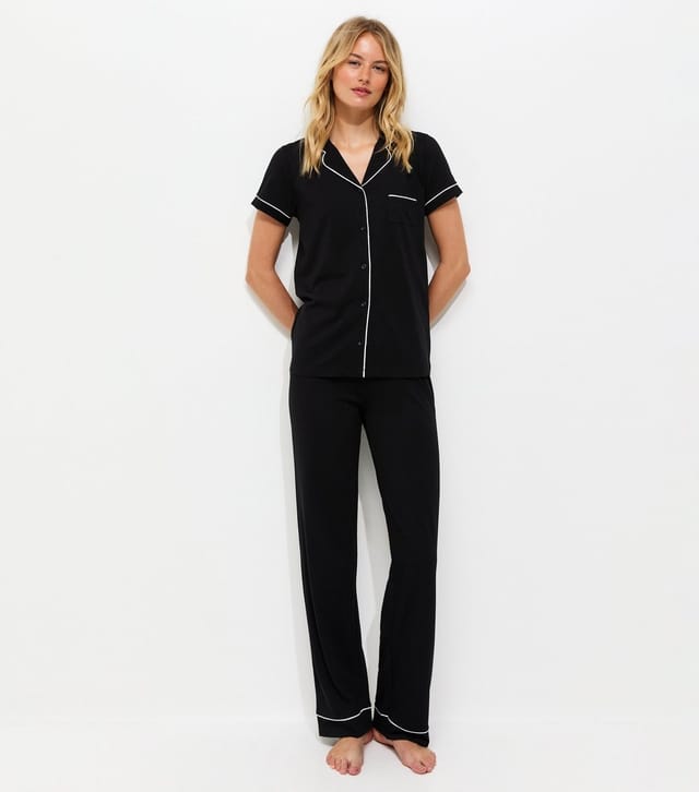New Look Women's Tall Black Jersey Revere Collar Pyjama Set New Look - 2