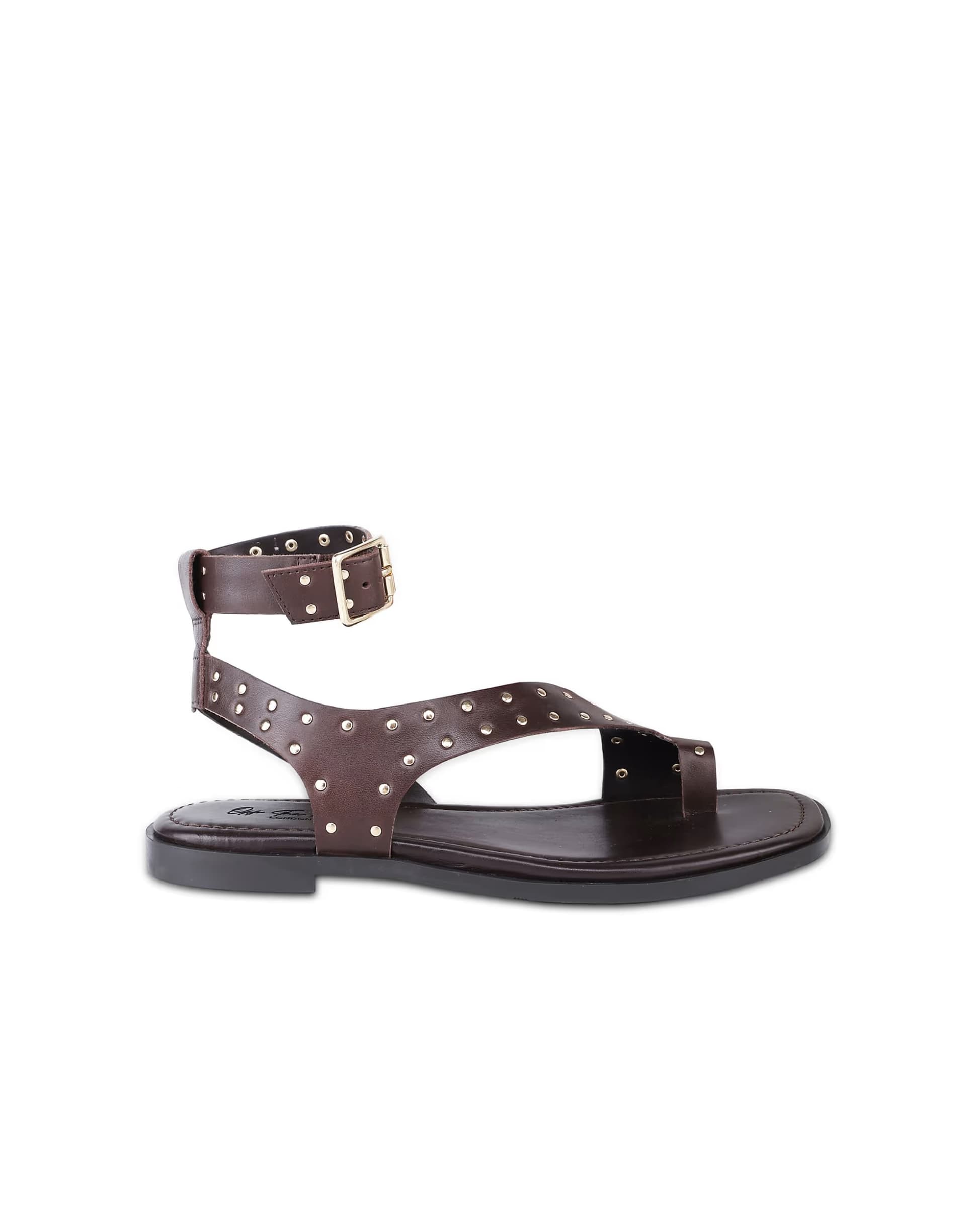 ASOS Off The Hook Quinn leather studded toe loop flat sandals in brown