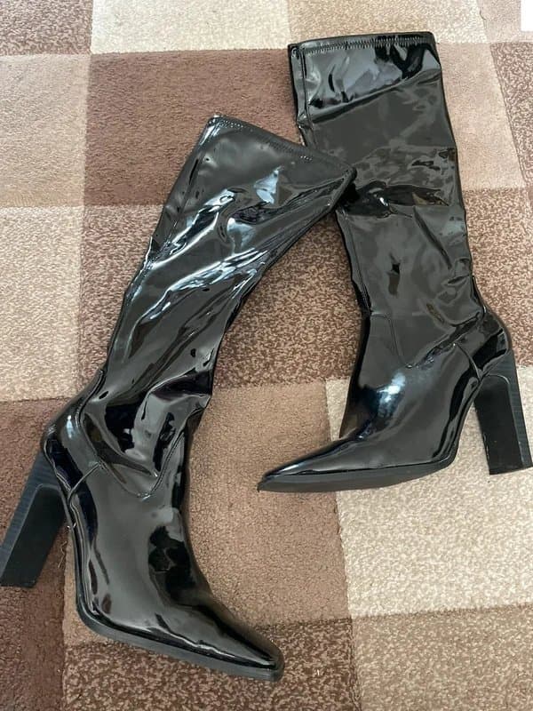 ASOS Design Faux leather shiny wet look heeled boots 7