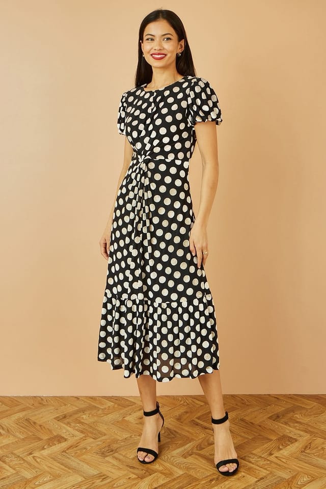Yumi Yumi Women's Black Velvet Spot Print Twist Knot Waist Midi Dress - 3
