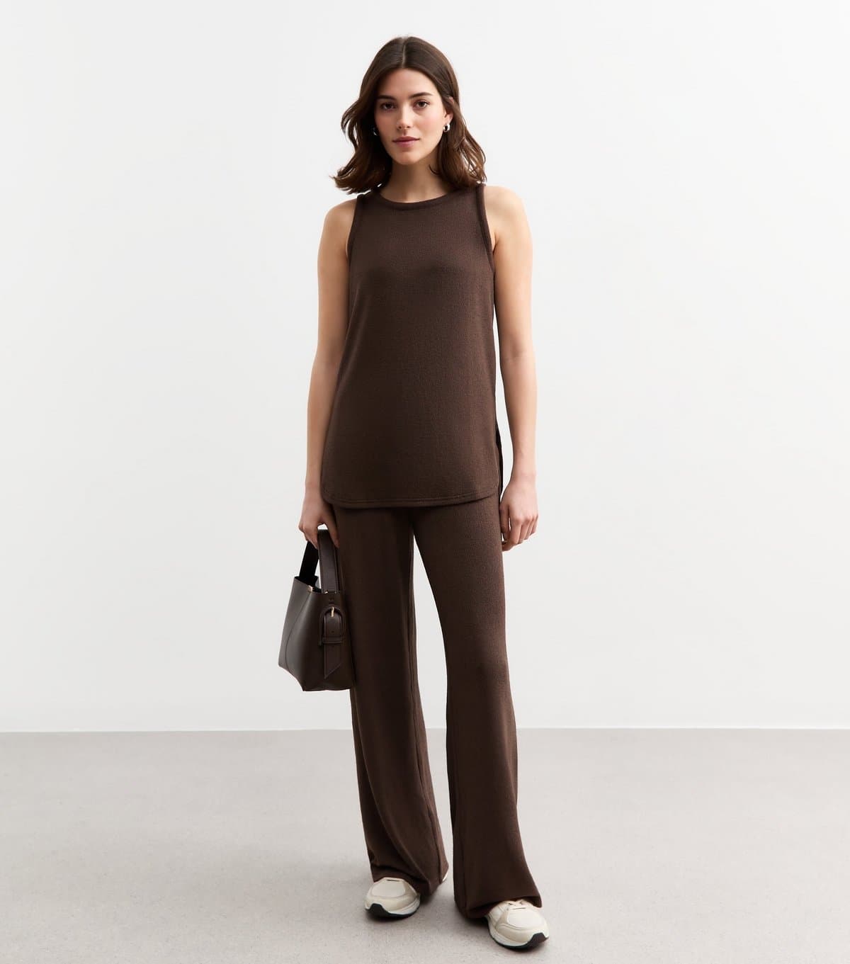 New Look New Look Brown Textured Wide Leg Trousers