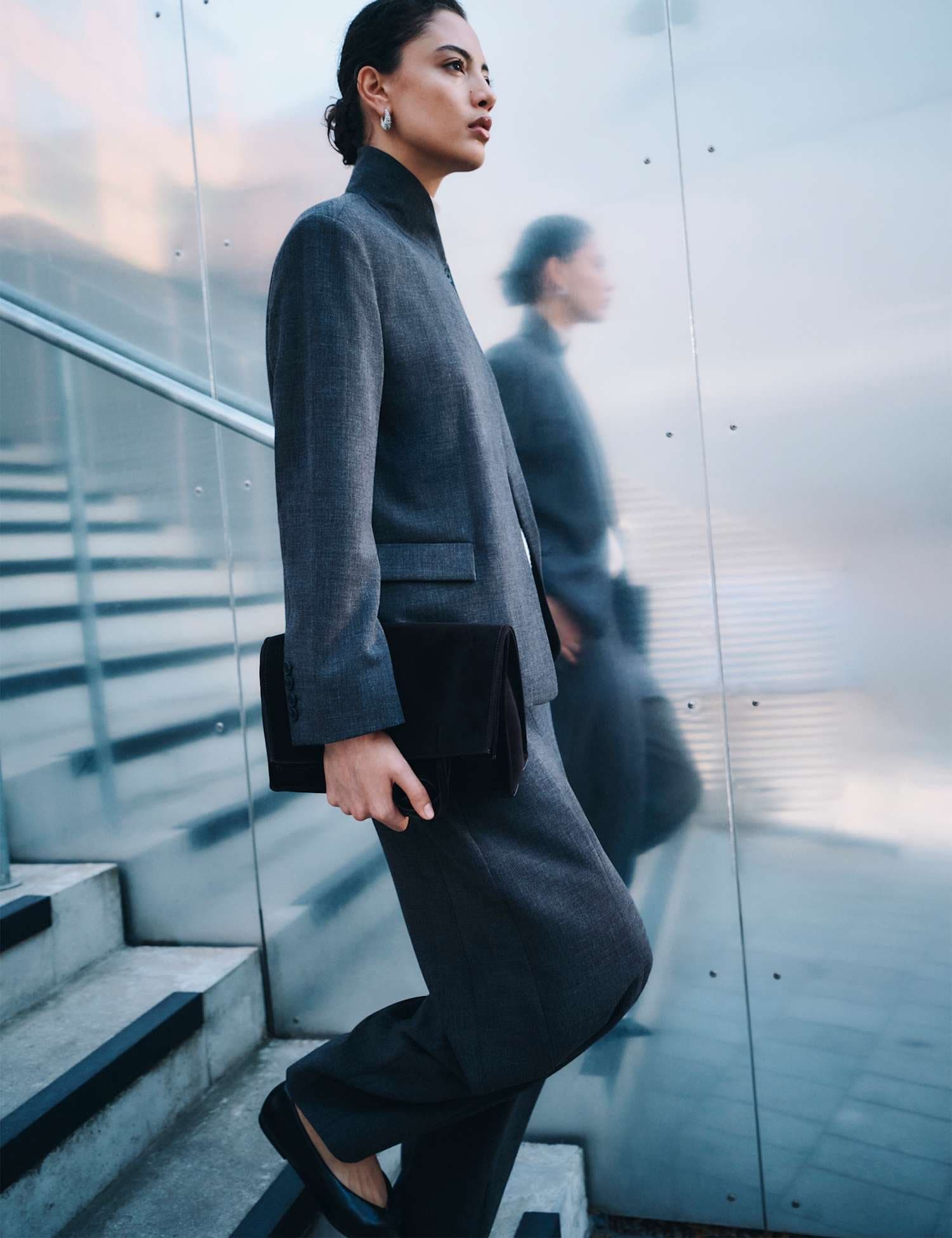 Marks & Spencer M&S Tailored Barrel Leg Trousers Dark Grey