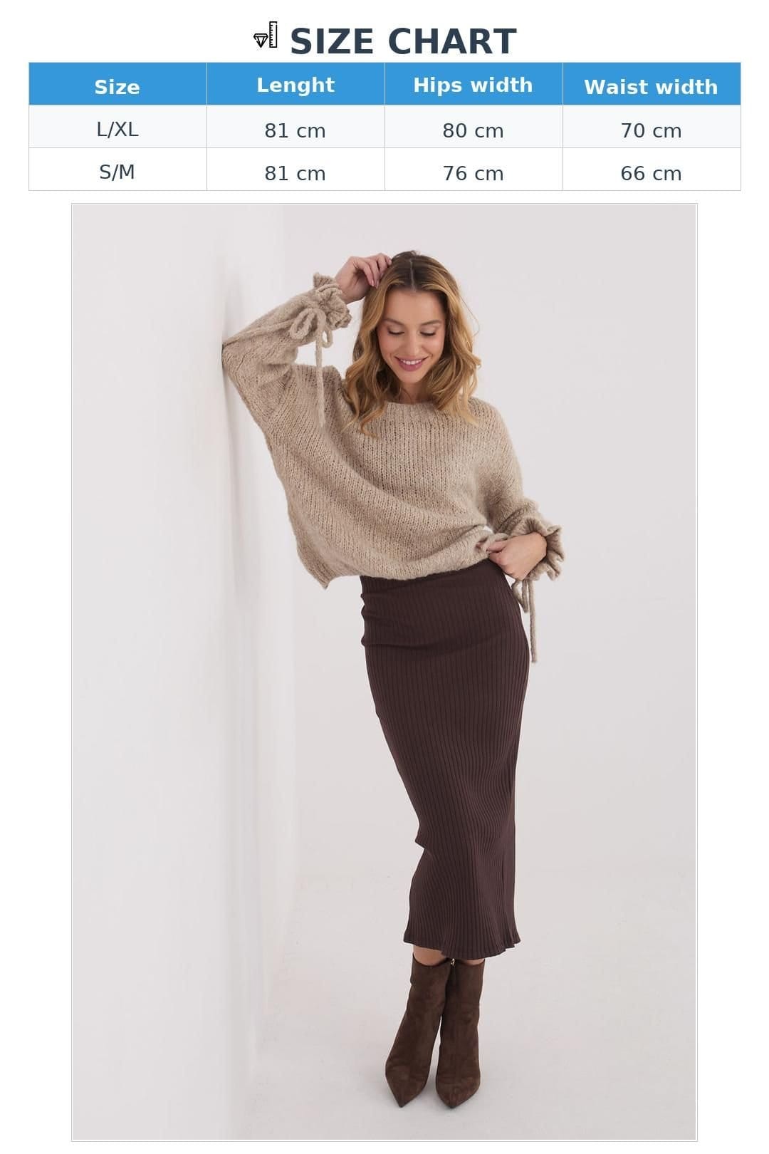 Love Lace Love Lace Women's Ribbed Cotton Elastane Knit Midi Skirt in Brown - 4