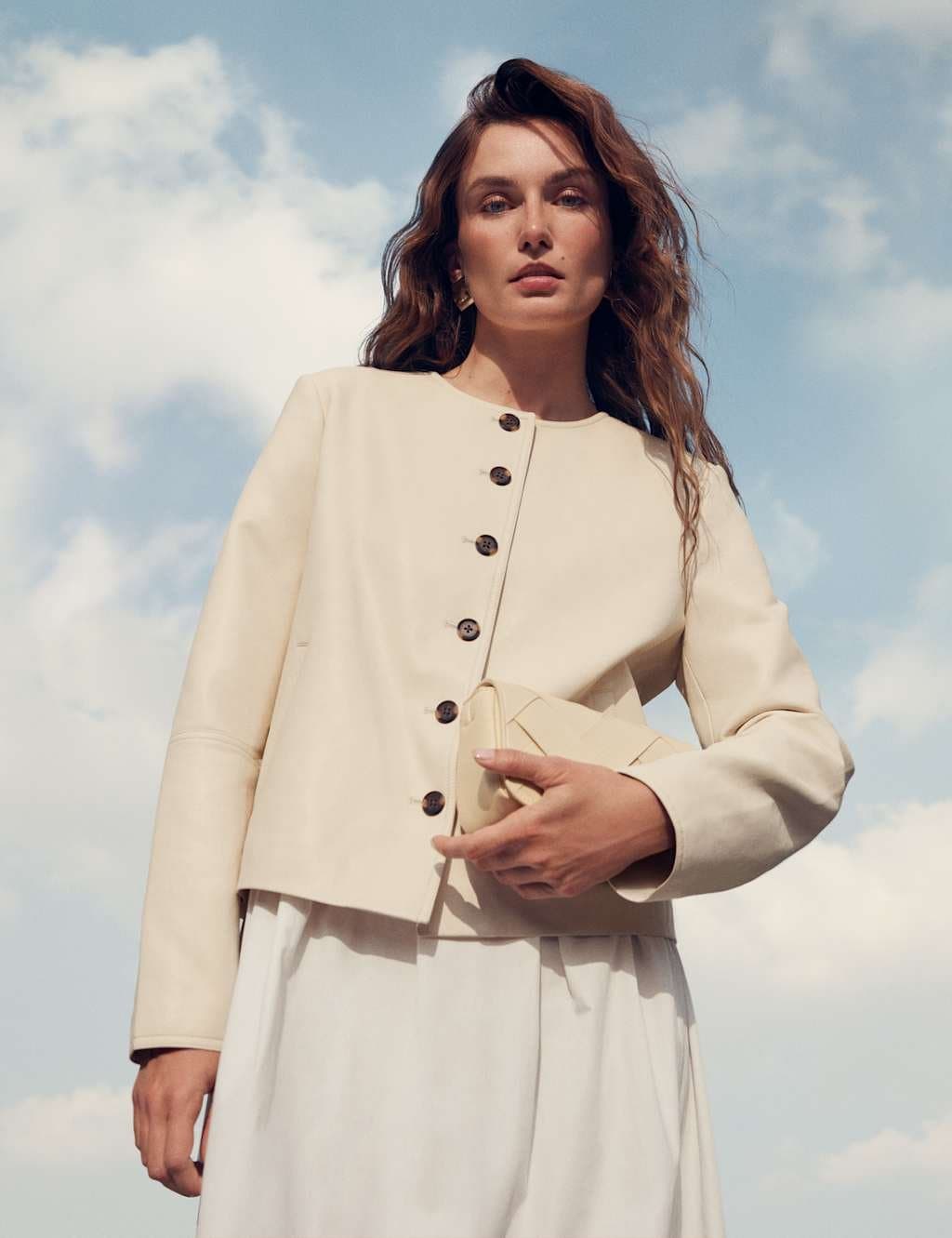 Marks & Spencer M&S Faux Leather Collarless Jacket in Pale Yellow