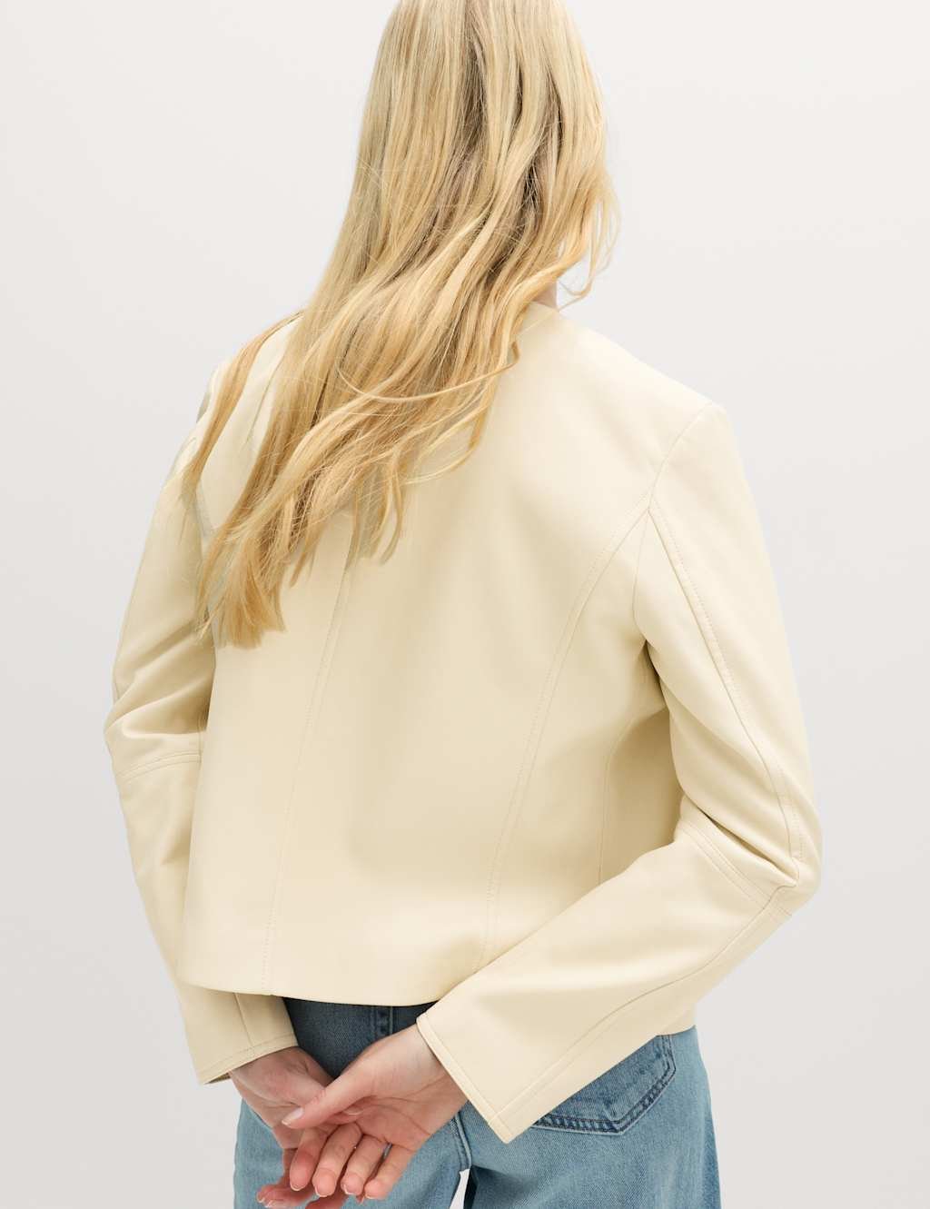 Marks & Spencer M&S Faux Leather Collarless Jacket Pale Yellow - 4