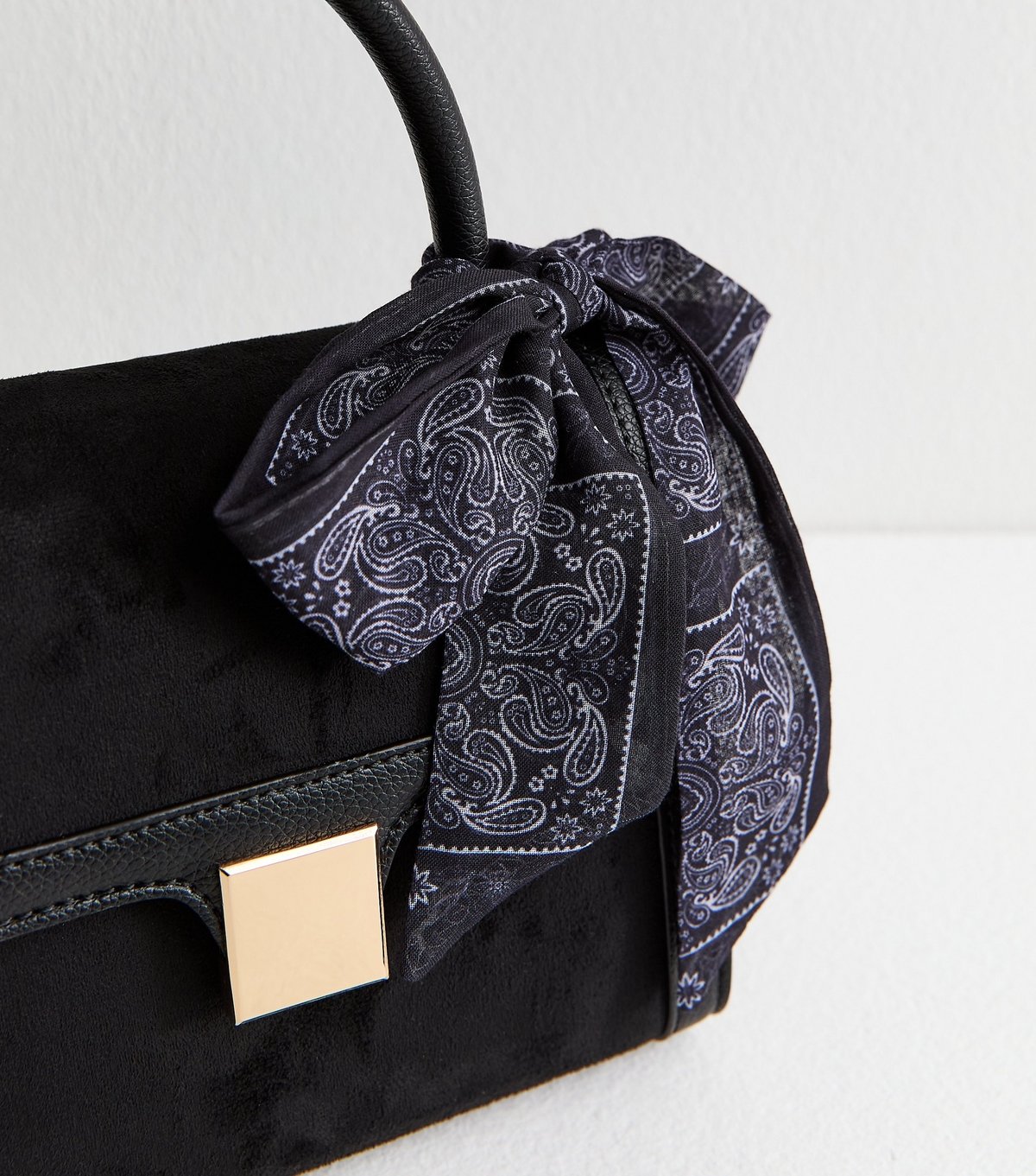 New Look Black Faux Suede Scarf Trim Top Handle Bag Vegan New Look - 3