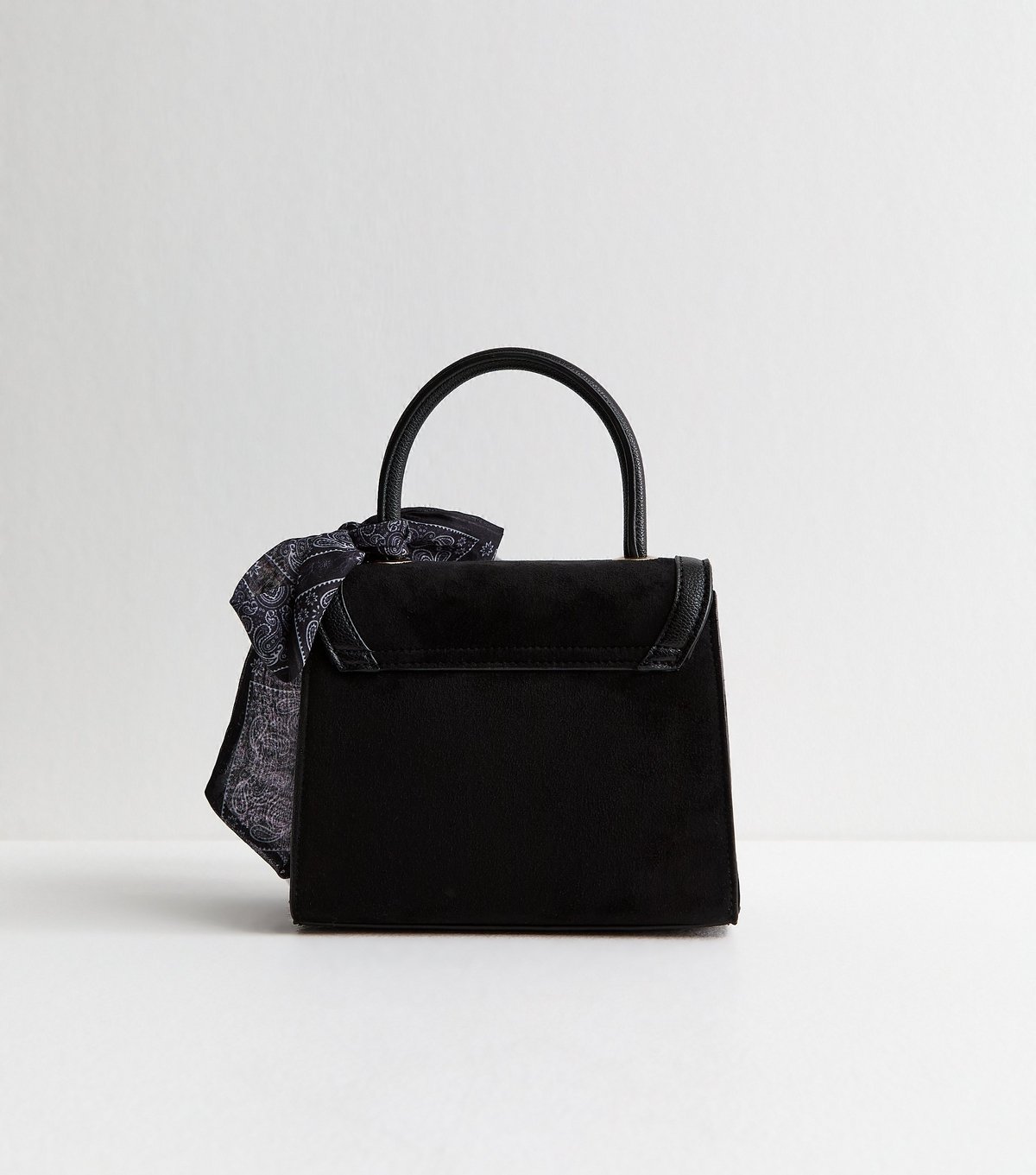 New Look Black Faux Suede Scarf Trim Top Handle Bag Vegan New Look - 4