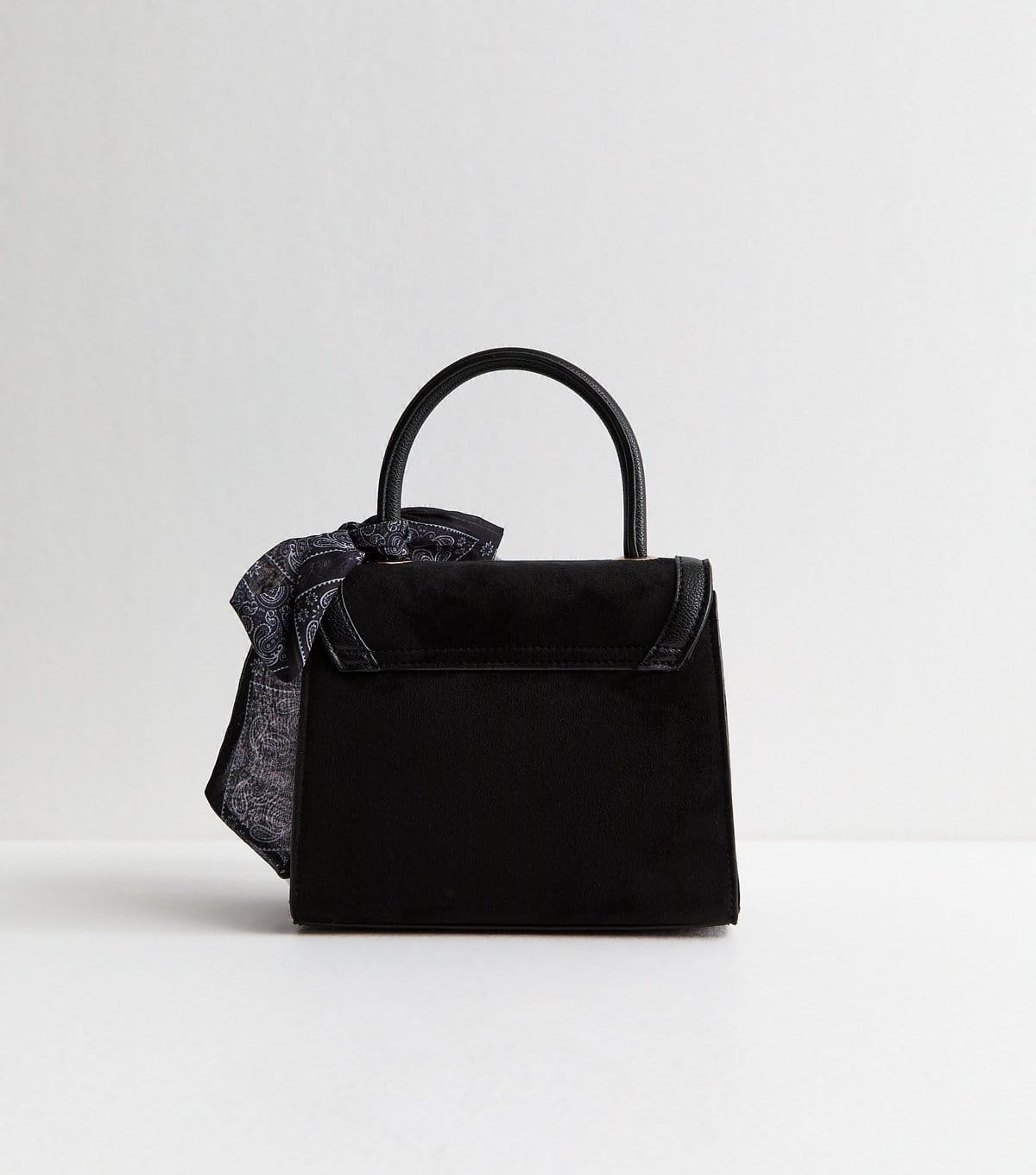 New Look Black Faux Suede Scarf Trim Top Handle Bag Vegan New Look - 4