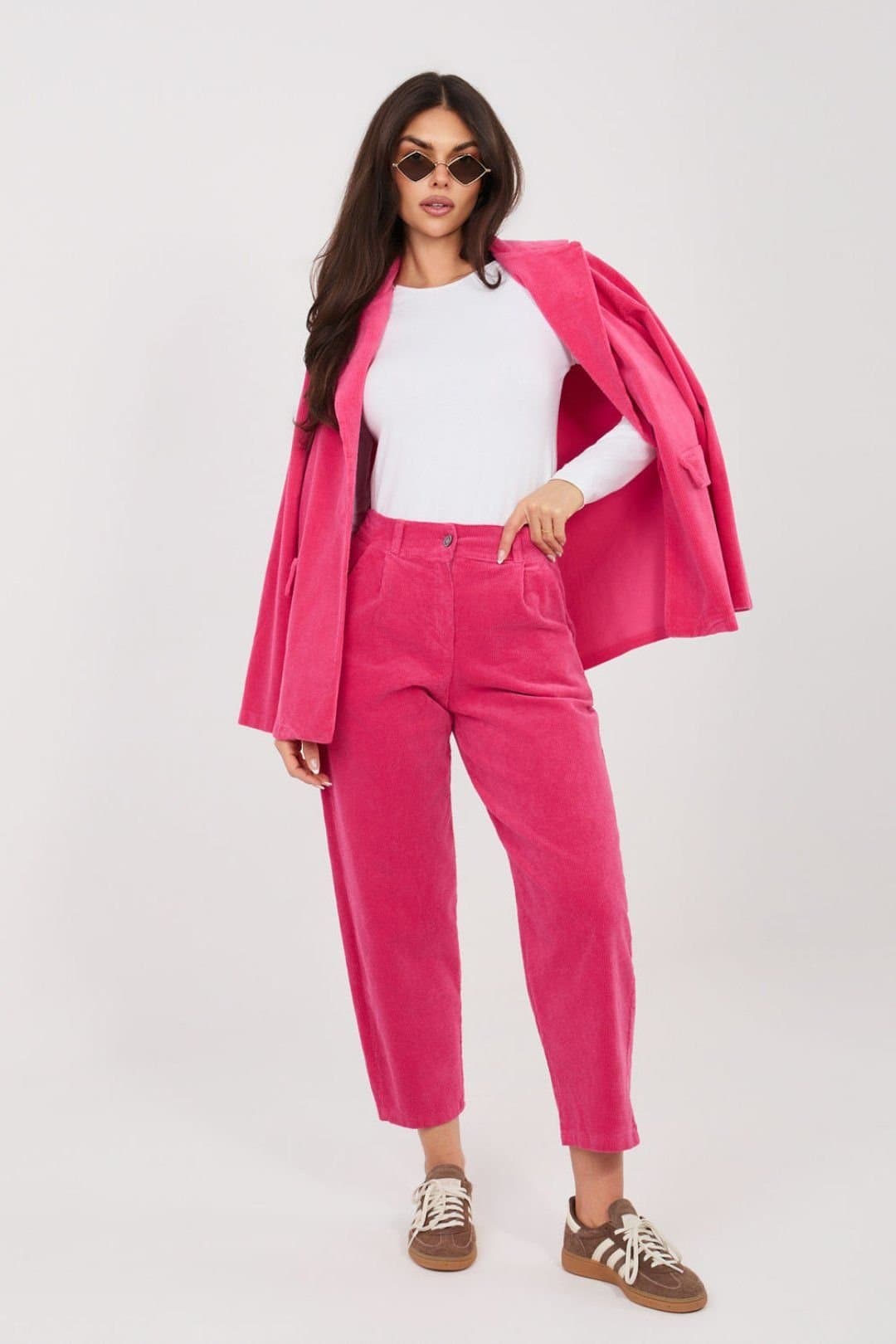 Love Lace Love Lace Women's High Waist Corduroy Carrot Trousers Style 225087 in Pink
