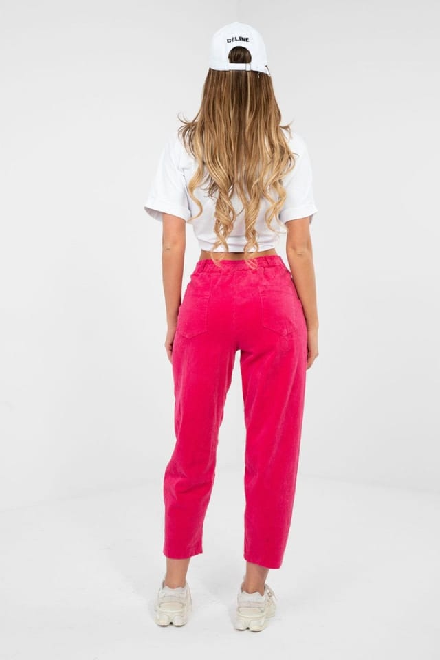 Love Lace Love Lace Women's High Waist Corduroy Carrot Trousers Style 225087 in Pink - 3