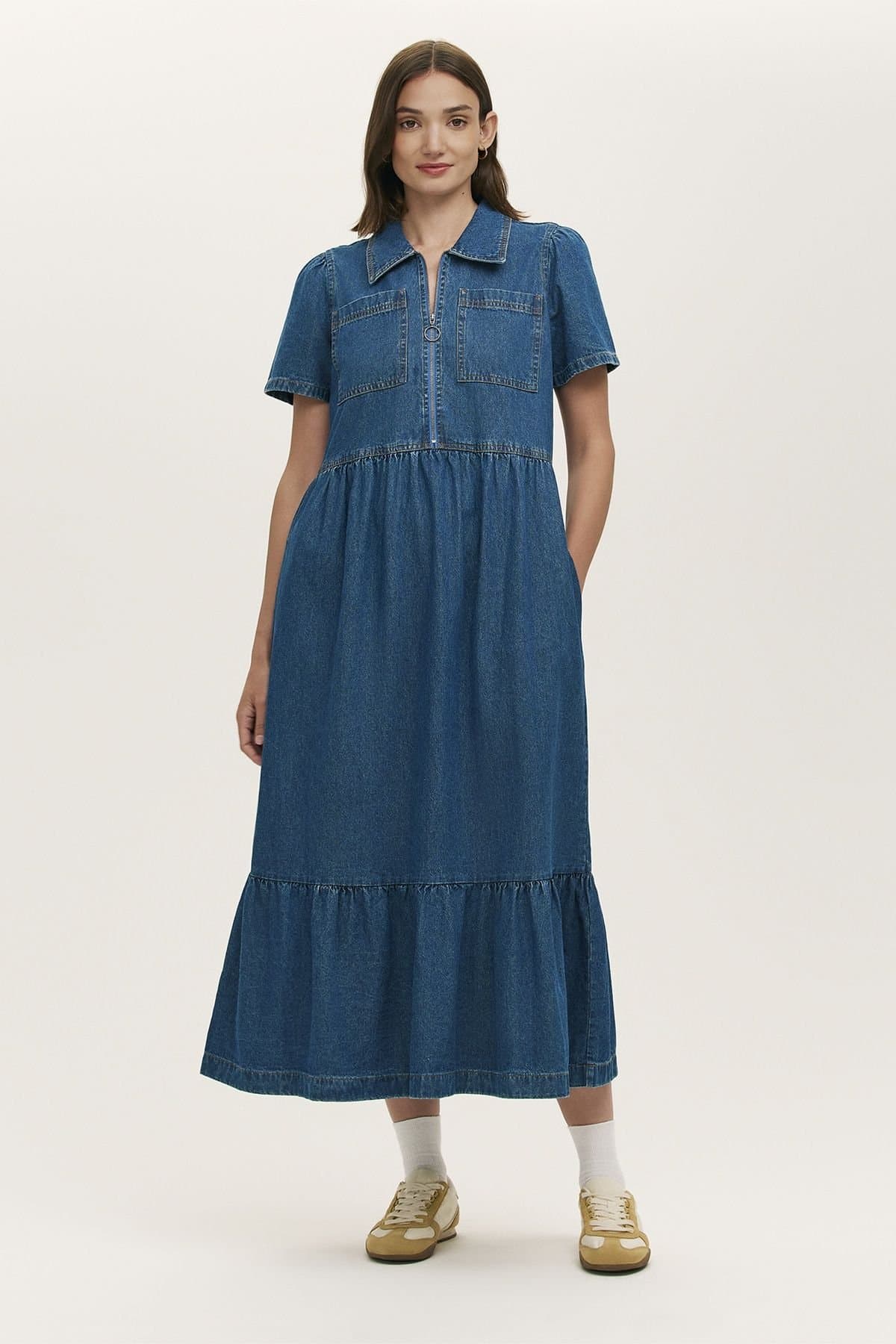 Finery London Finery London Women's Tania Denim Midi Shirt Dress in Blue
