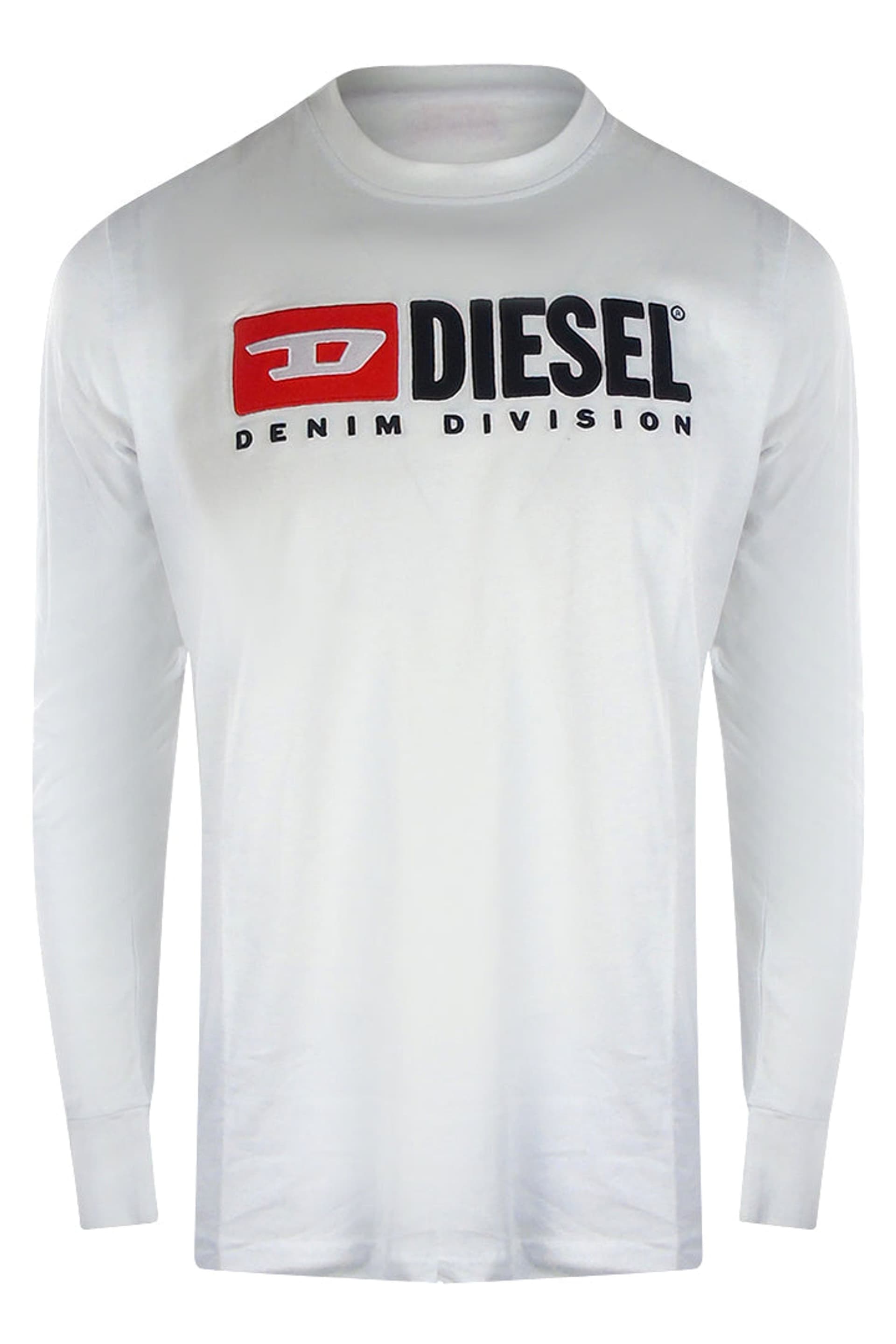 Diesel Diesel Men's Denim Division Long Sleeve Round T-shirt in White
