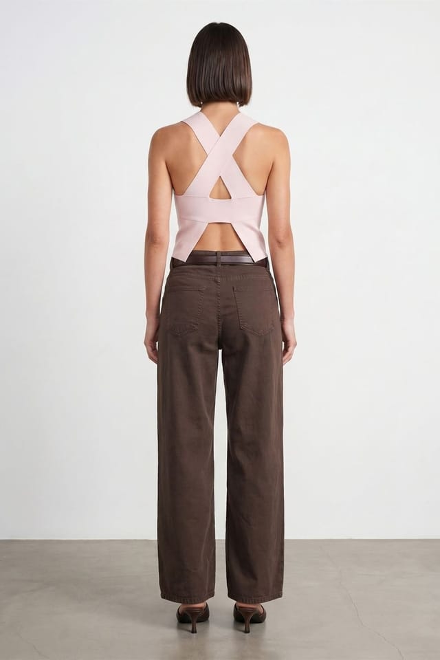 Dilvin Dilvin Women's High-Waist Wide-Leg Denim Jeans in Brown - 2