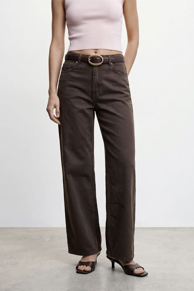 Dilvin Dilvin Women's High-Waist Wide-Leg Denim Jeans in Brown - 3