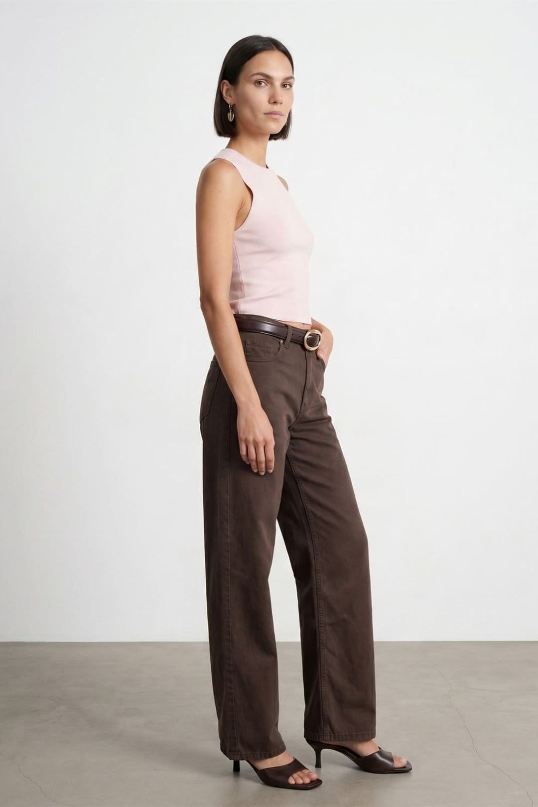Dilvin Dilvin Women's High-Waist Wide-Leg Denim Jeans in Brown - 4
