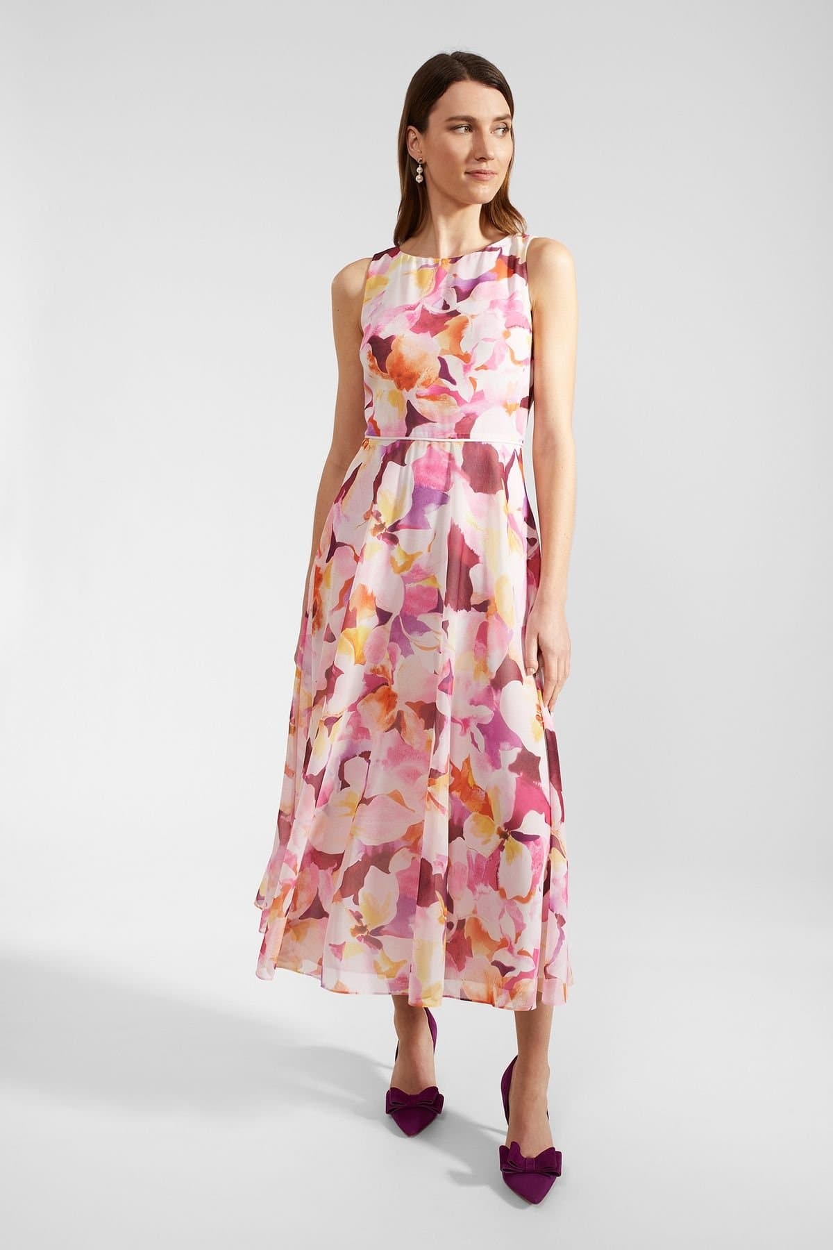 Hobbs London Hobbs London Women's Carly Midi Fit & Flare Dress in Pink