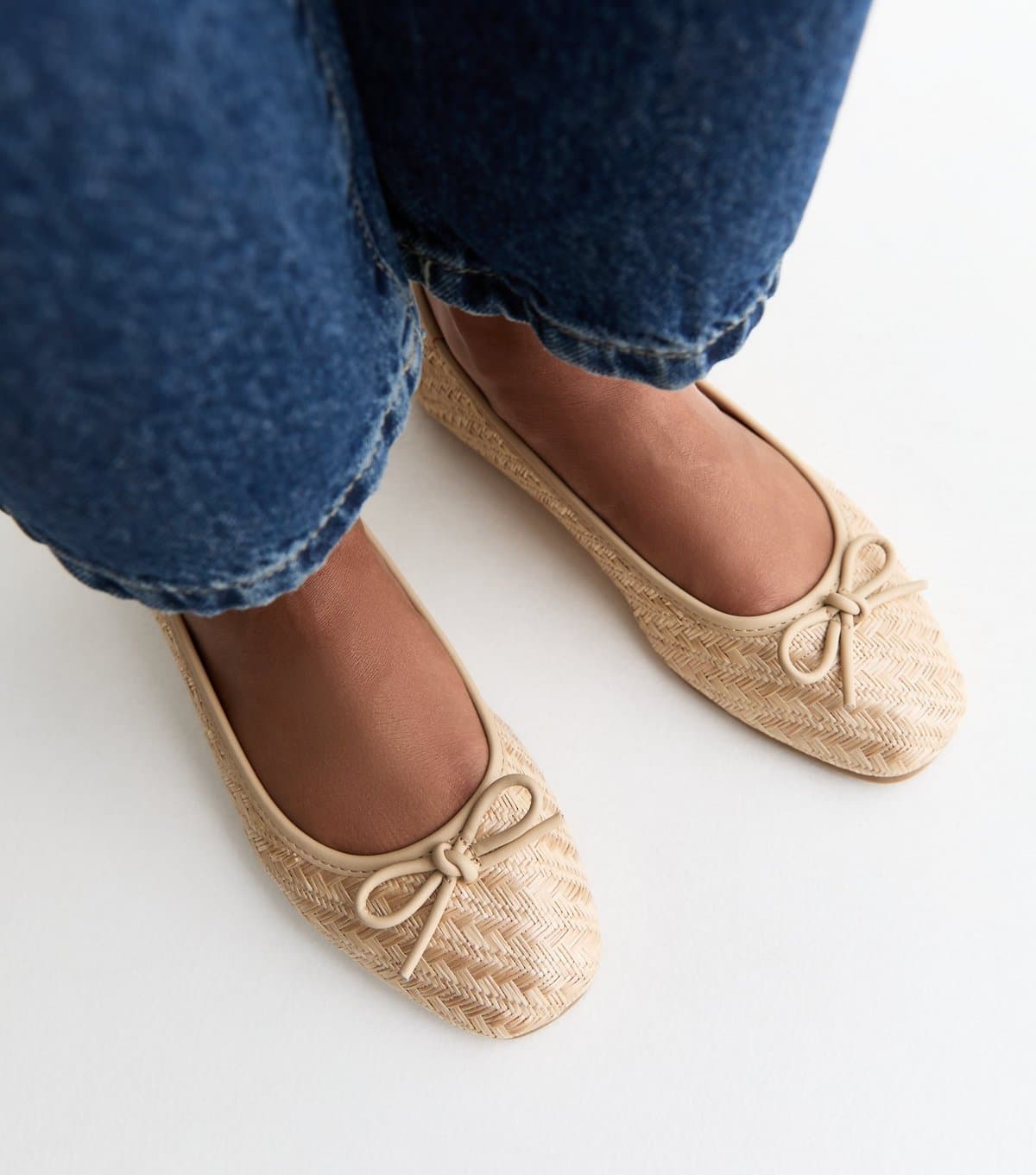 New Look Women's Off White Raffia Look Woven Ballerina Flats Vegan New Look