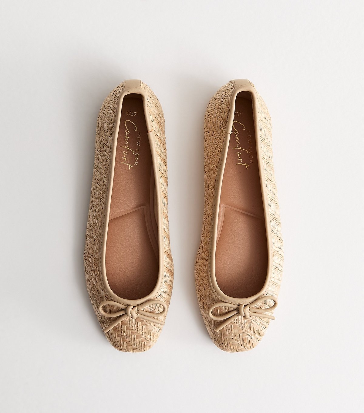 New Look Women's Off White Raffia Look Woven Ballerina Flats Vegan New Look - 2