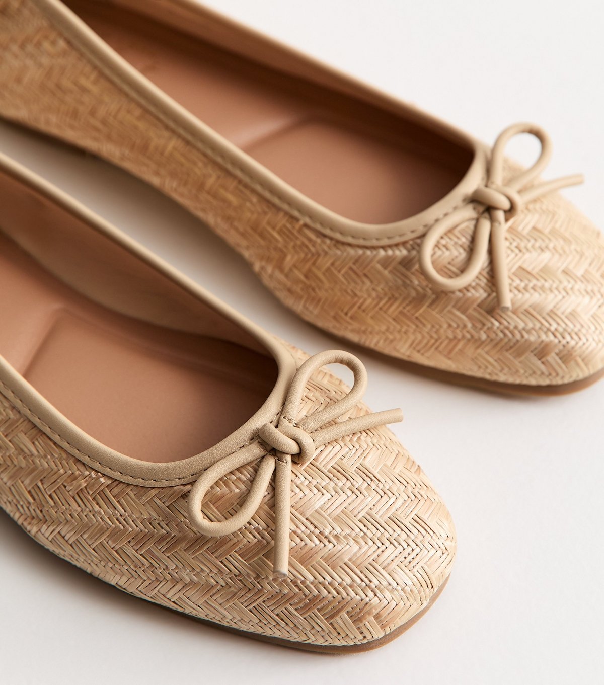 New Look Women's Off White Raffia Look Woven Ballerina Flats Vegan New Look - 3