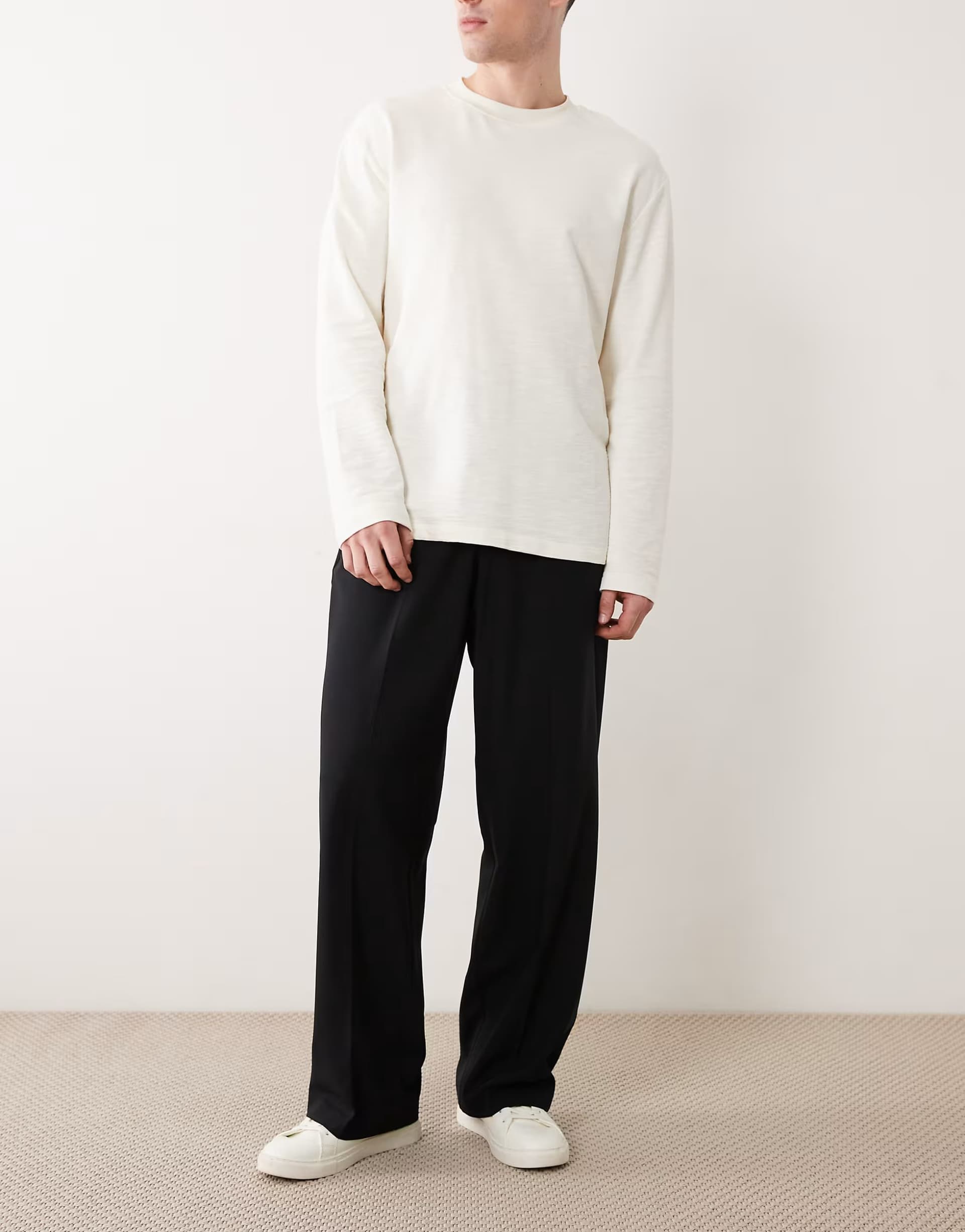 ASOS ASOS DESIGN smart wide leg comfort stretch trousers in black twill with elasticated waist
