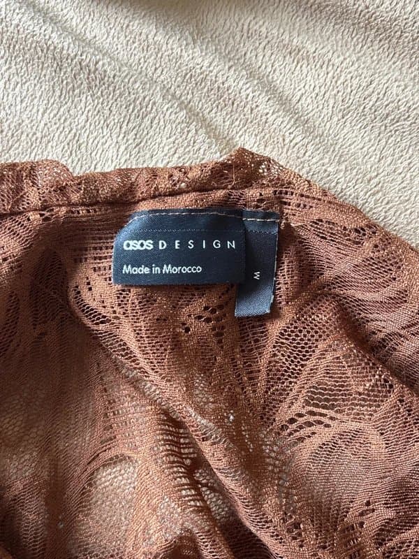 ASOS ASOS Brown Textured Lace Ruffle Front Top