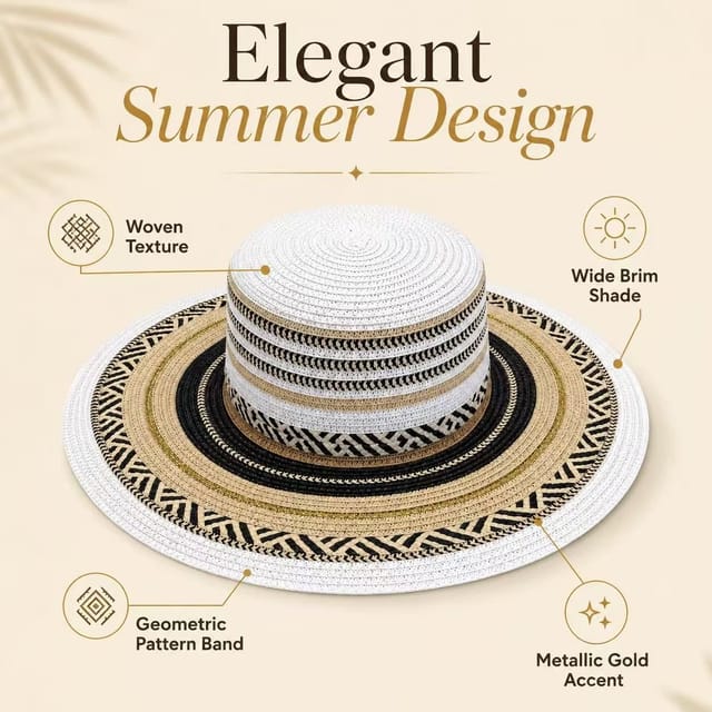 BluCore BluCore Women's Women's White Woven Wide Brim Summer Hat - 2