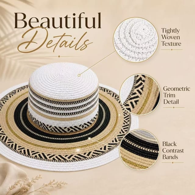 BluCore BluCore Women's Women's White Woven Wide Brim Summer Hat - 3