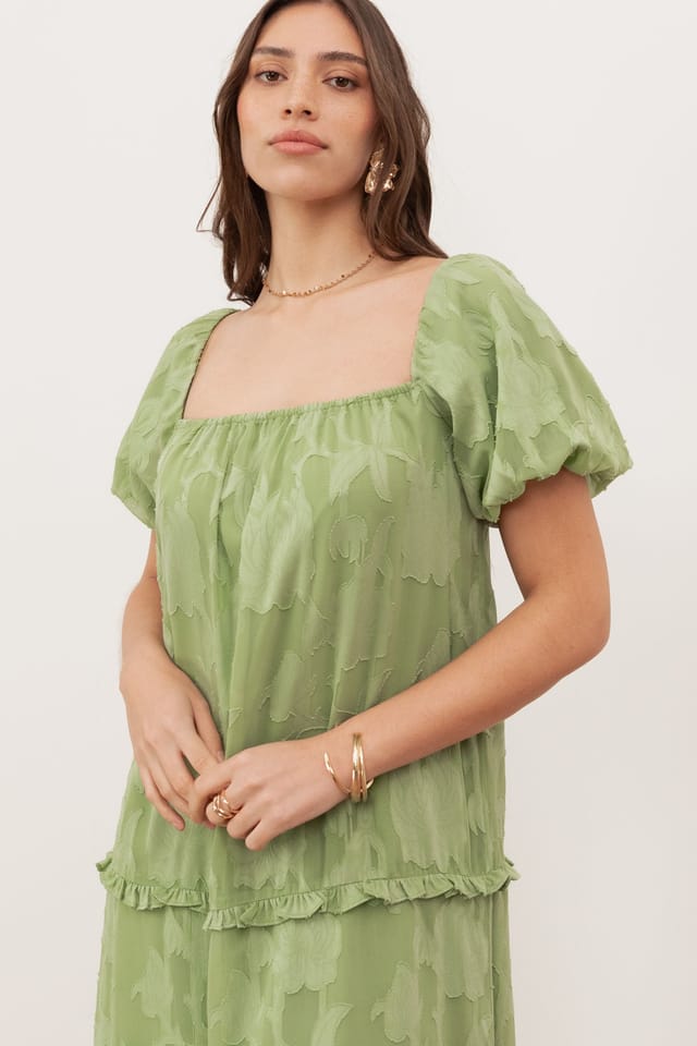 Anaya with Love Anaya with Love Women's Floral burnout Short Sleeve Tiered Maxi Dress in Green - 3
