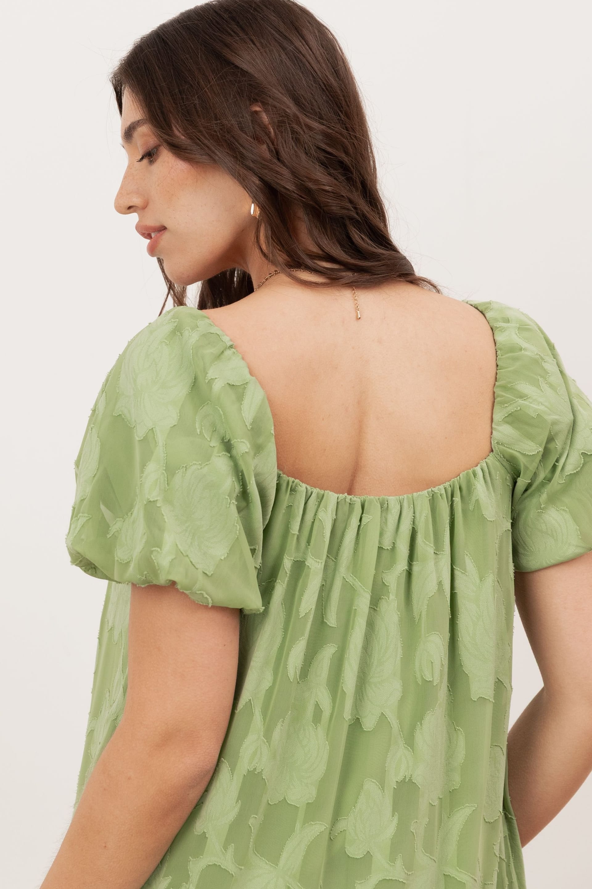Anaya with Love Anaya with Love Women's Floral burnout Short Sleeve Tiered Maxi Dress in Green - 4