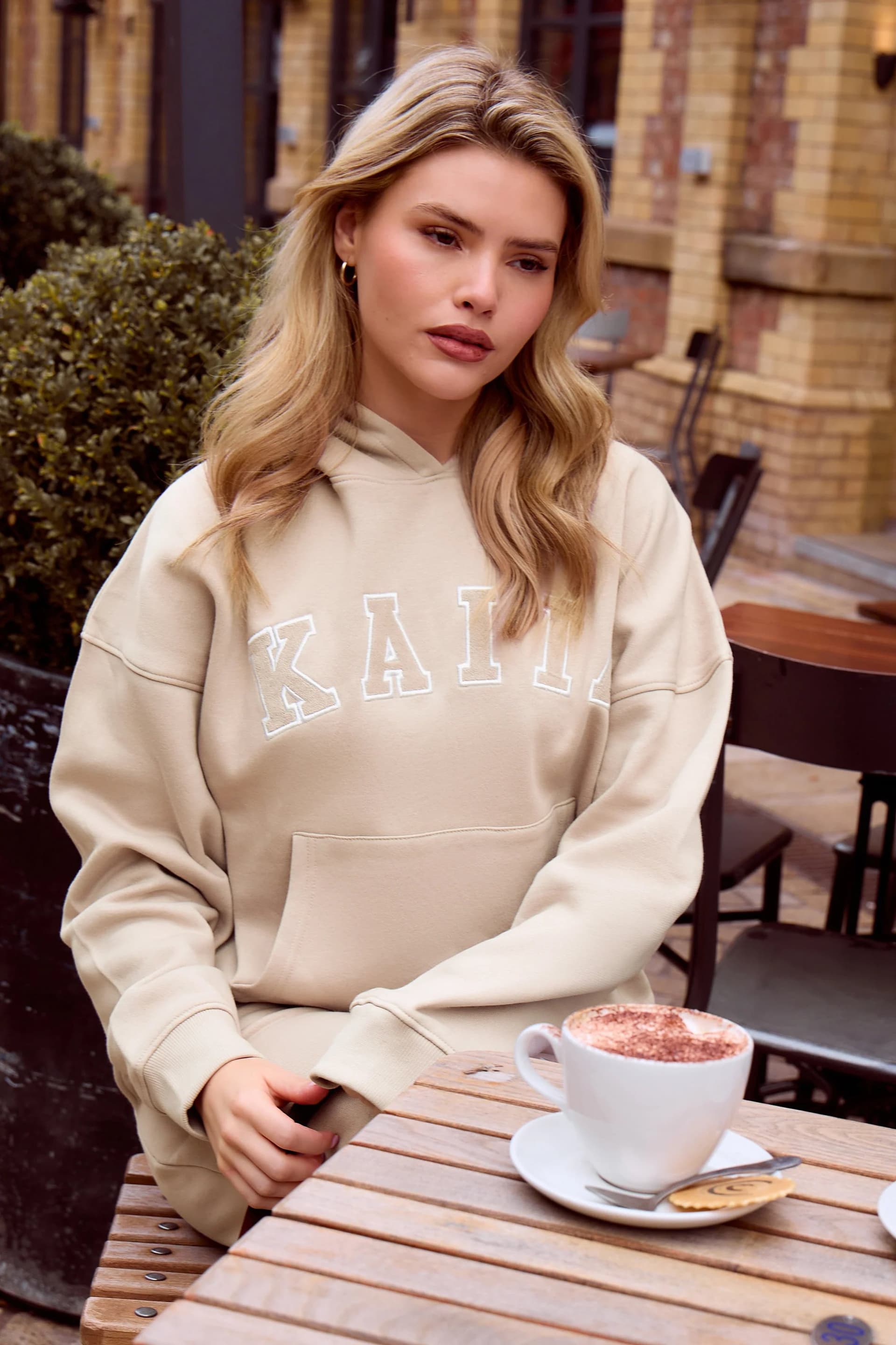 Kaiia Kaiia Slogan Oversized Hoodie Stone