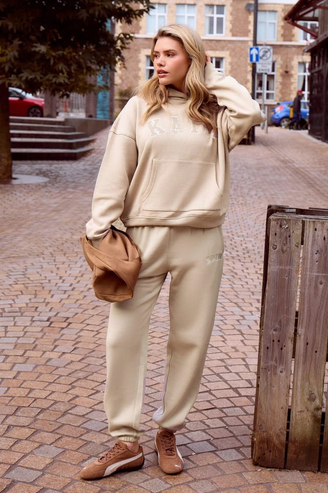 Kaiia Kaiia Slogan Oversized Hoodie Stone - 3