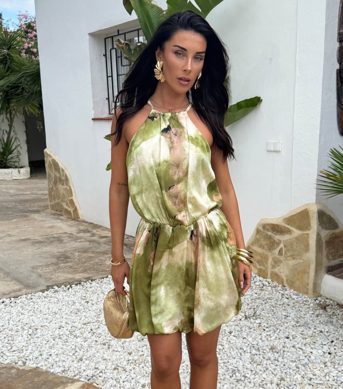 AX Paris Women's Green Printed Bubble Hem Mini Dress AX Paris New Look