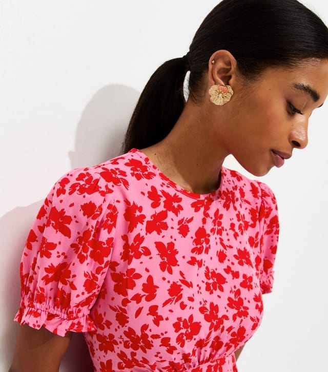 New Look Women's Pink Crepe Floral Short Sleeve Midi Dress New Look - 2