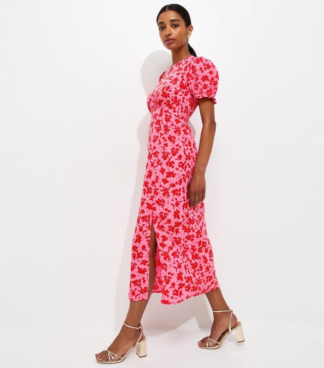 New Look Women's Pink Crepe Floral Short Sleeve Midi Dress New Look - 3