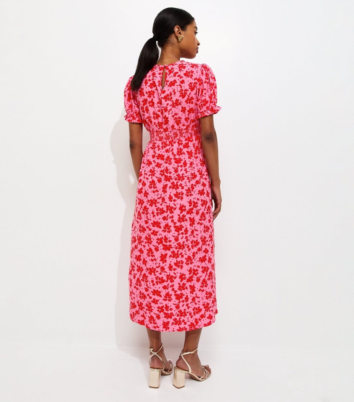 New Look Women's Pink Crepe Floral Short Sleeve Midi Dress New Look - 4