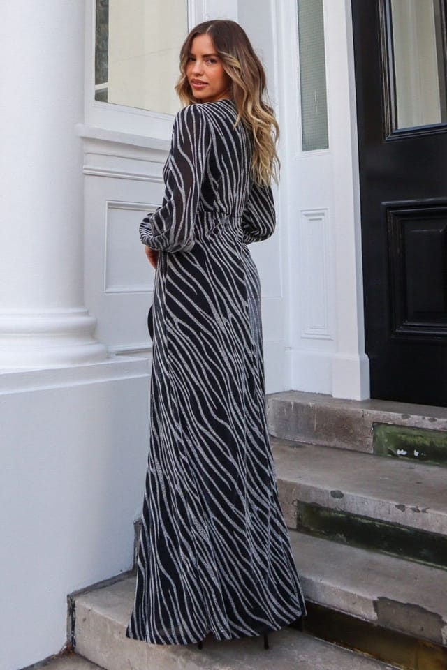 Style Cheat Style Cheat Women's Tami Metallic Zebra Cut-Out Silver Maxi Dress in Black - 2
